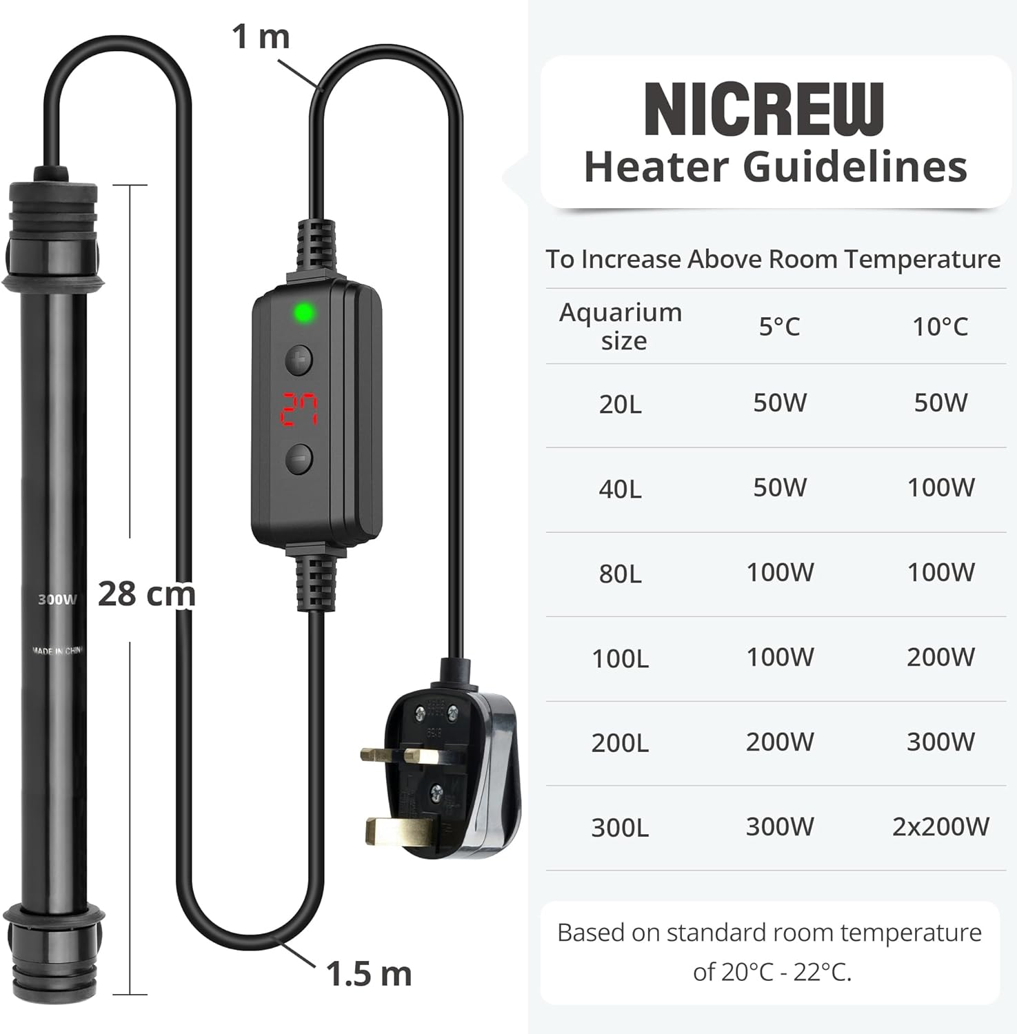 Detalle de 300W NICREW fish tank heater for 250L
