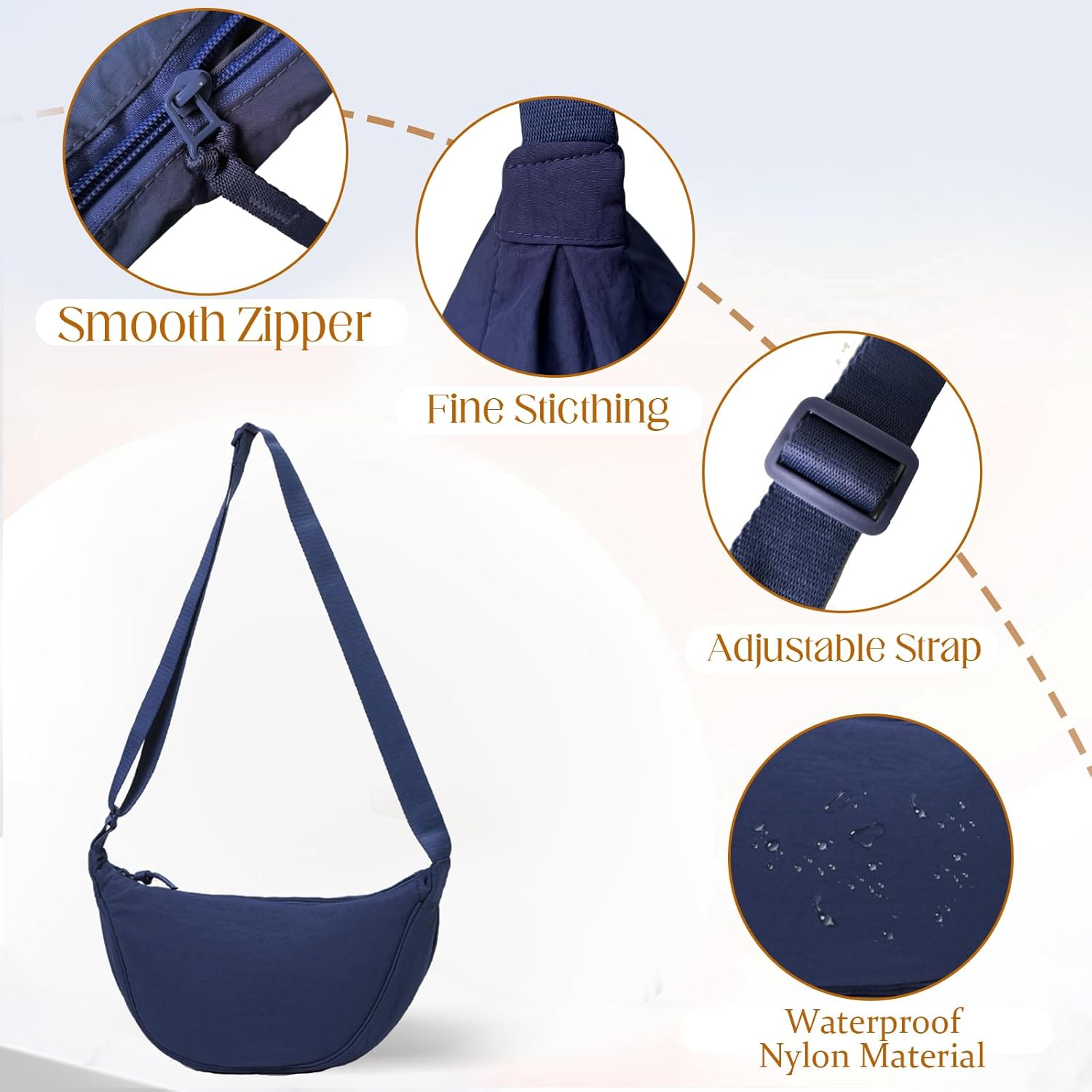 Detalle de JENCVNL Nylon Crescent Bag for Women — Dumpling Crossbody in Multiple Colours