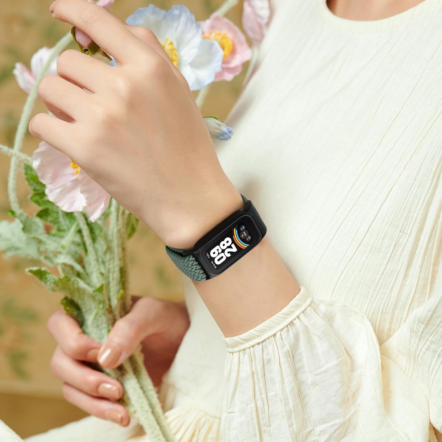 Detalle de Janpso Correas trenzadas para Xiaomi Smart Band 9 Active/Redmi Smart Band 3 – Elástico y ajustable