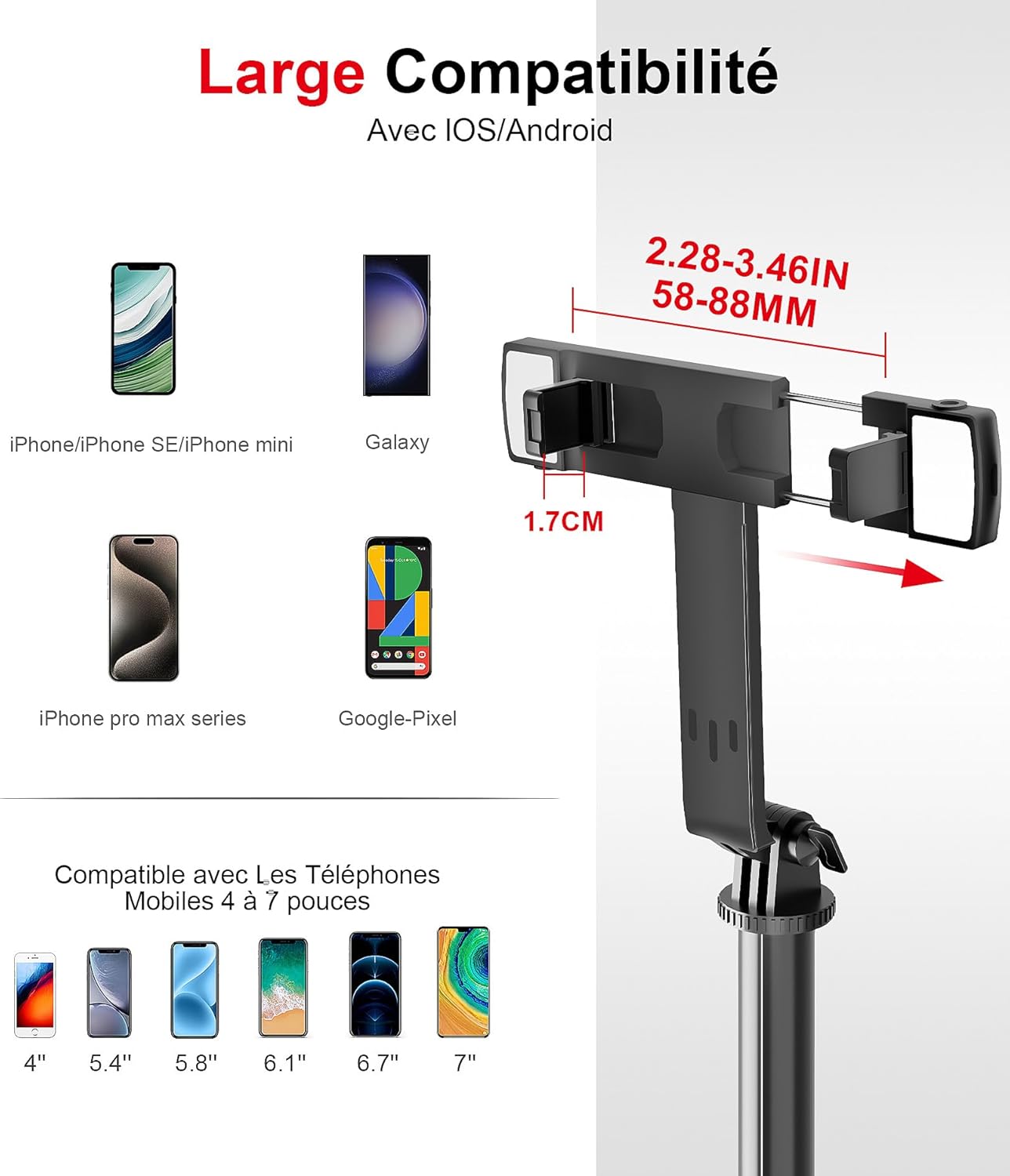 Thumbnail 6 de Perche à Selfie Trépied ASHINER – 180 cm, télécommande et LED pour vos vlogs et photos