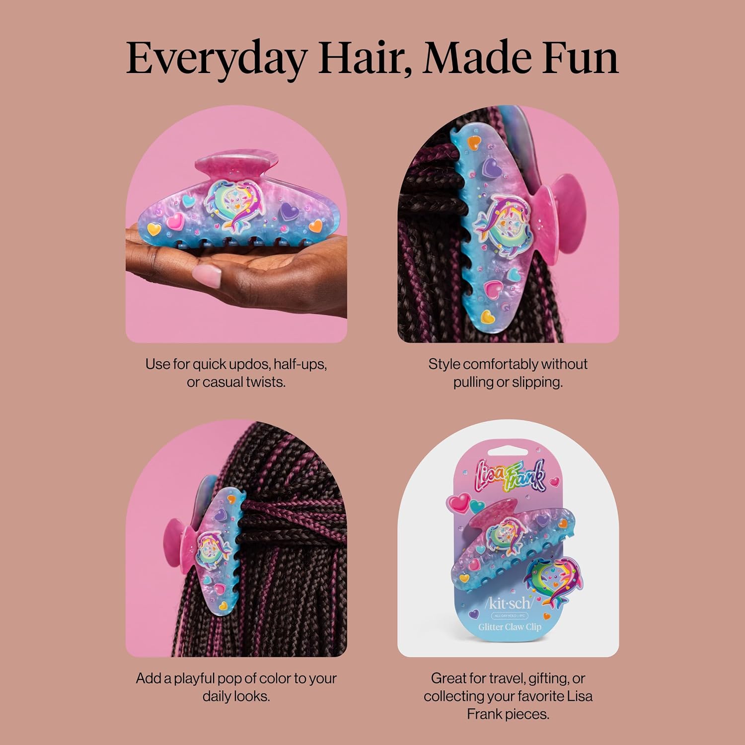 Thumbnail 6 de Lisa Frank x Kitsch Dancing Dolphins Glitter Hair Claw Clip, Recycled Acrylic