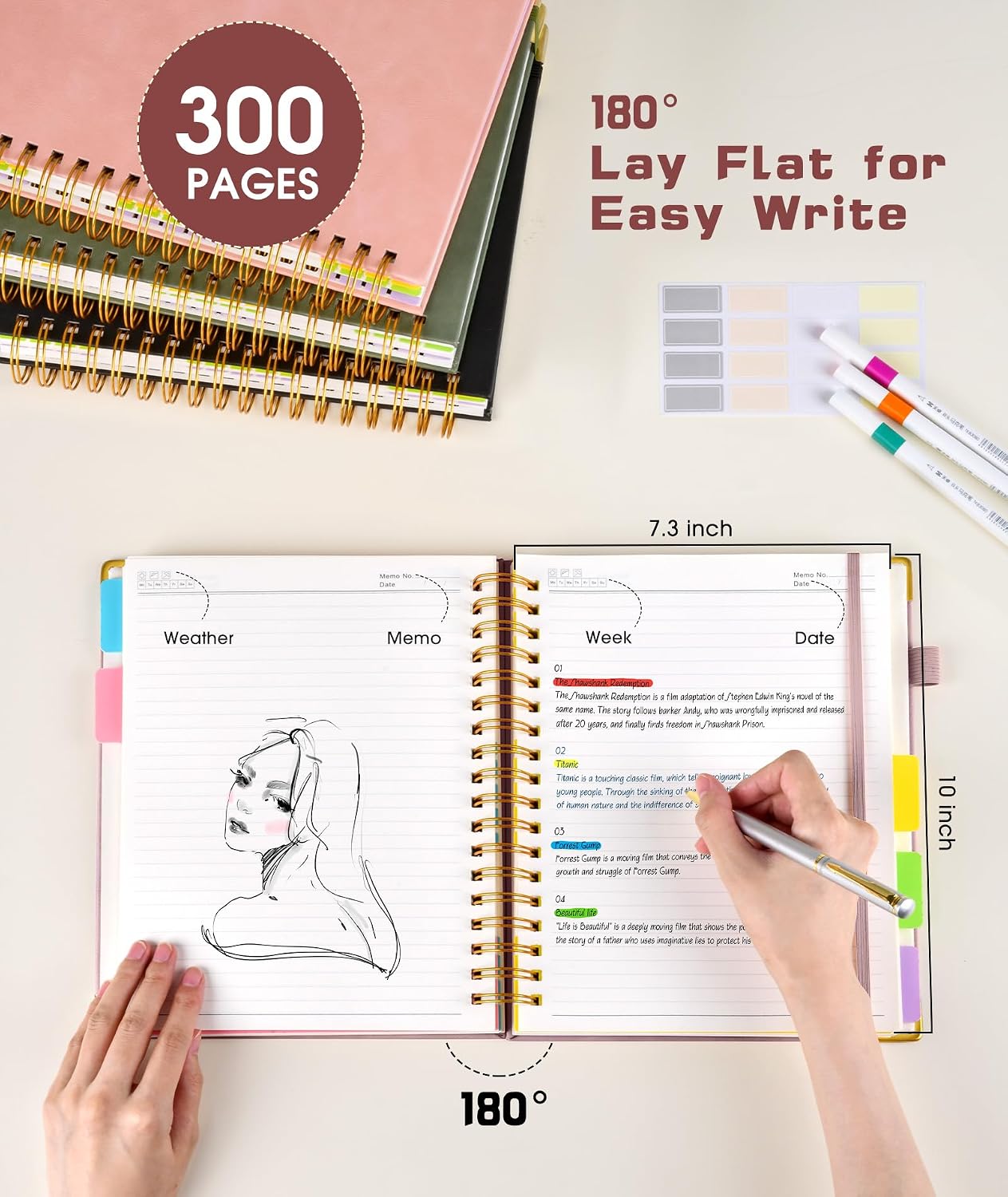 Thumbnail 1 de dilitego 8" x 10" Hardcover Spiral Notebook, 5 Subjects, 300 Pages, Rose Gold