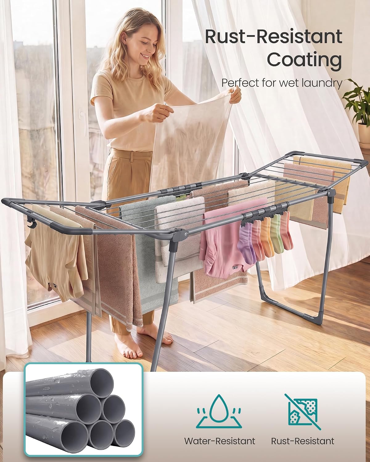 Detalle de SONGMICS LLR518G01 Winged Clothes Airer, 18 m Drying Space, Foldable