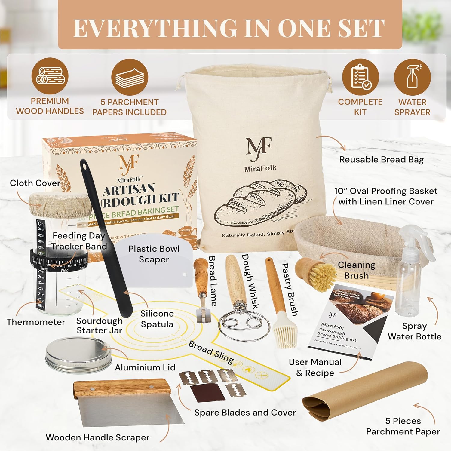 Detalle 2 de Mirafolk Sourdough Starter Kit 10in proofing basket