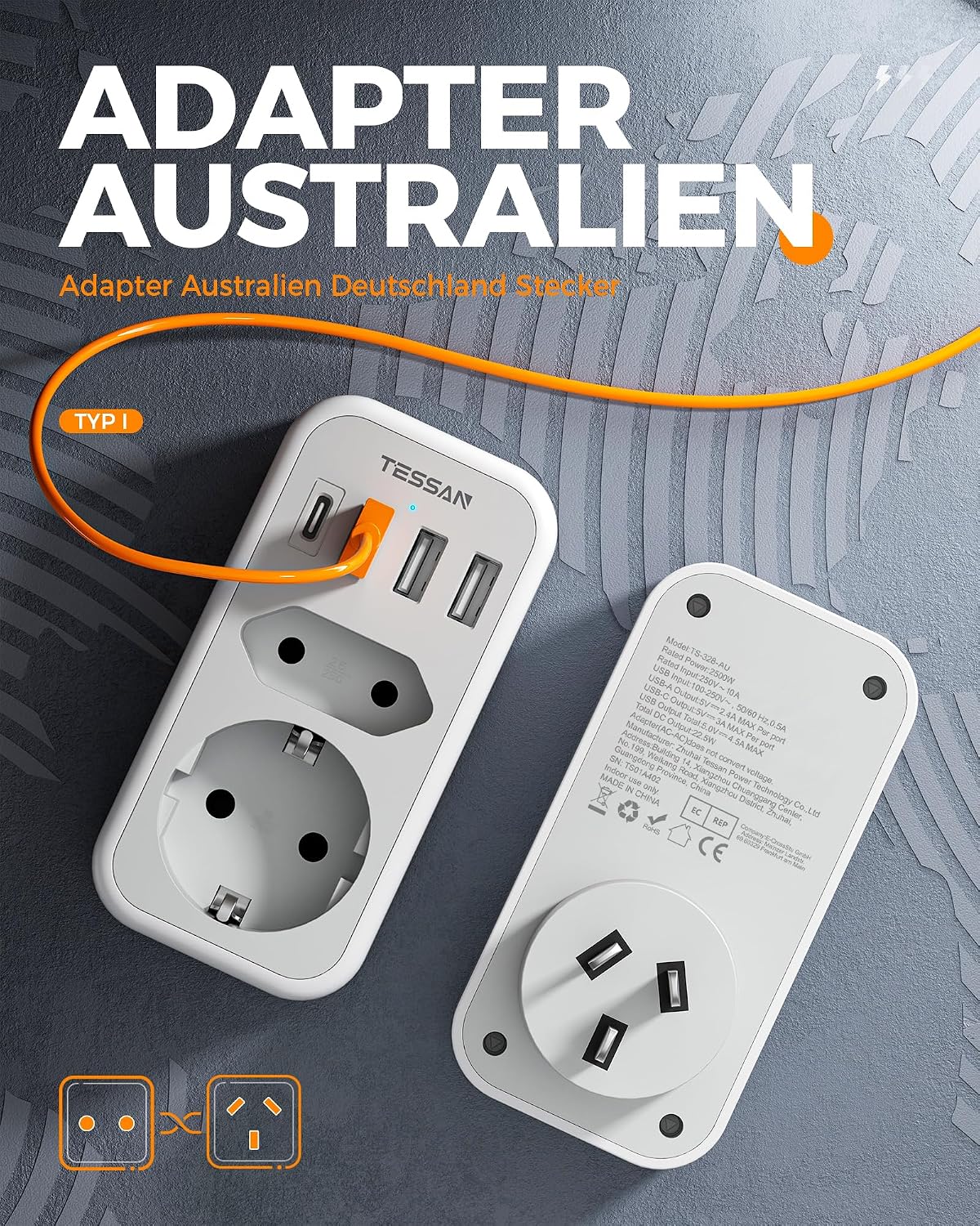 Thumbnail 1 de TESSAN Adapter Australien 6 in 1