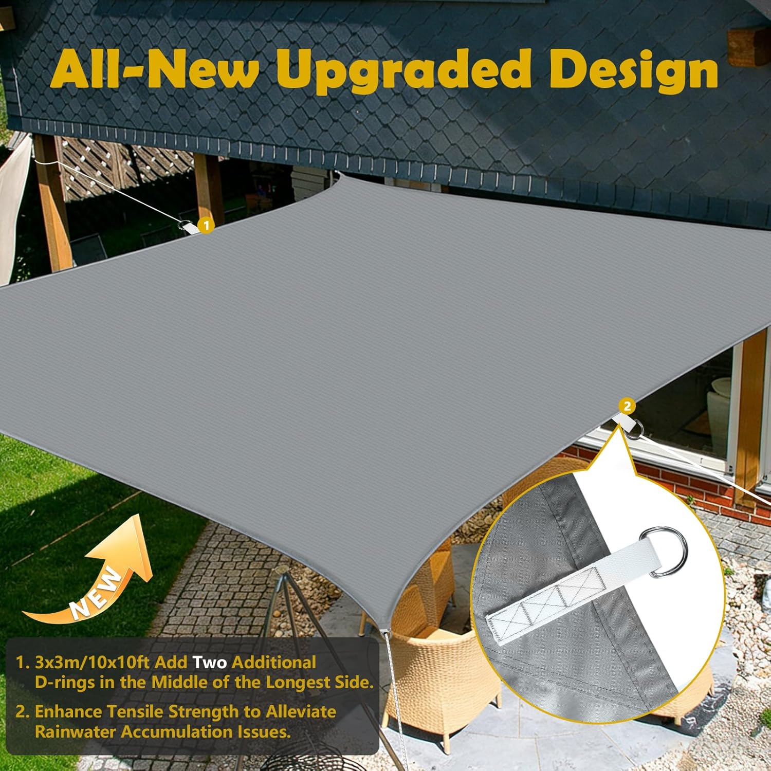 Thumbnail 2 de Mokani 3x3m Rectangle Sun Shade Sail for Garden – Waterproof UV canopy with accessories