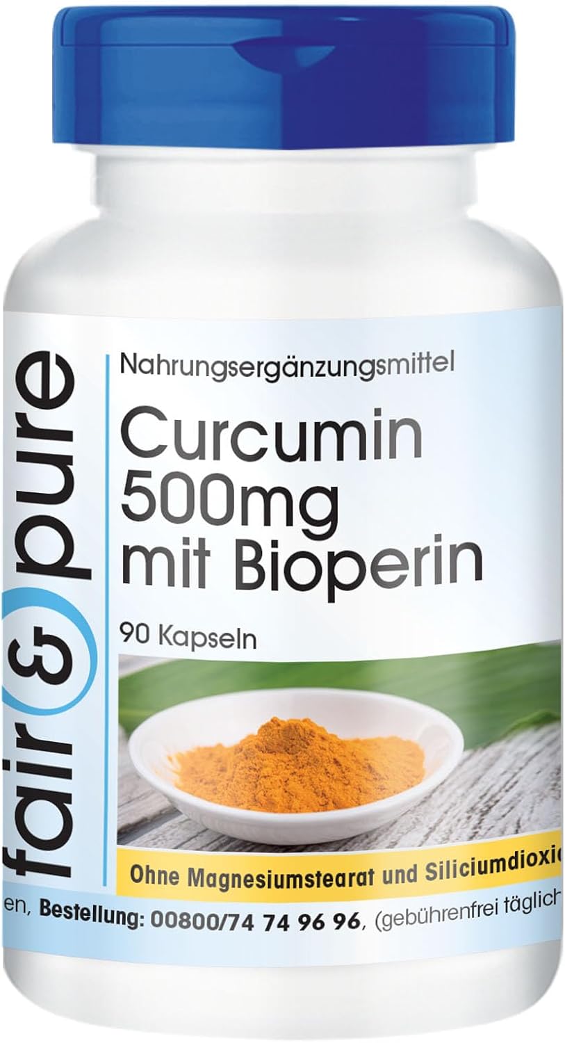 Detalle de Fair & Pure Curcumin 500 mg mit Bioperine – 90 Kapseln, vegan, in Deutschland hergestellt