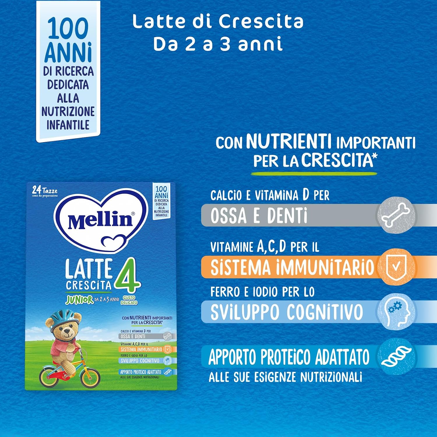 Detalle de MELLIN 4 Latte di Crescita in Polvere per Bambini – Confezione da 3080 g (4x770 g) Delicato