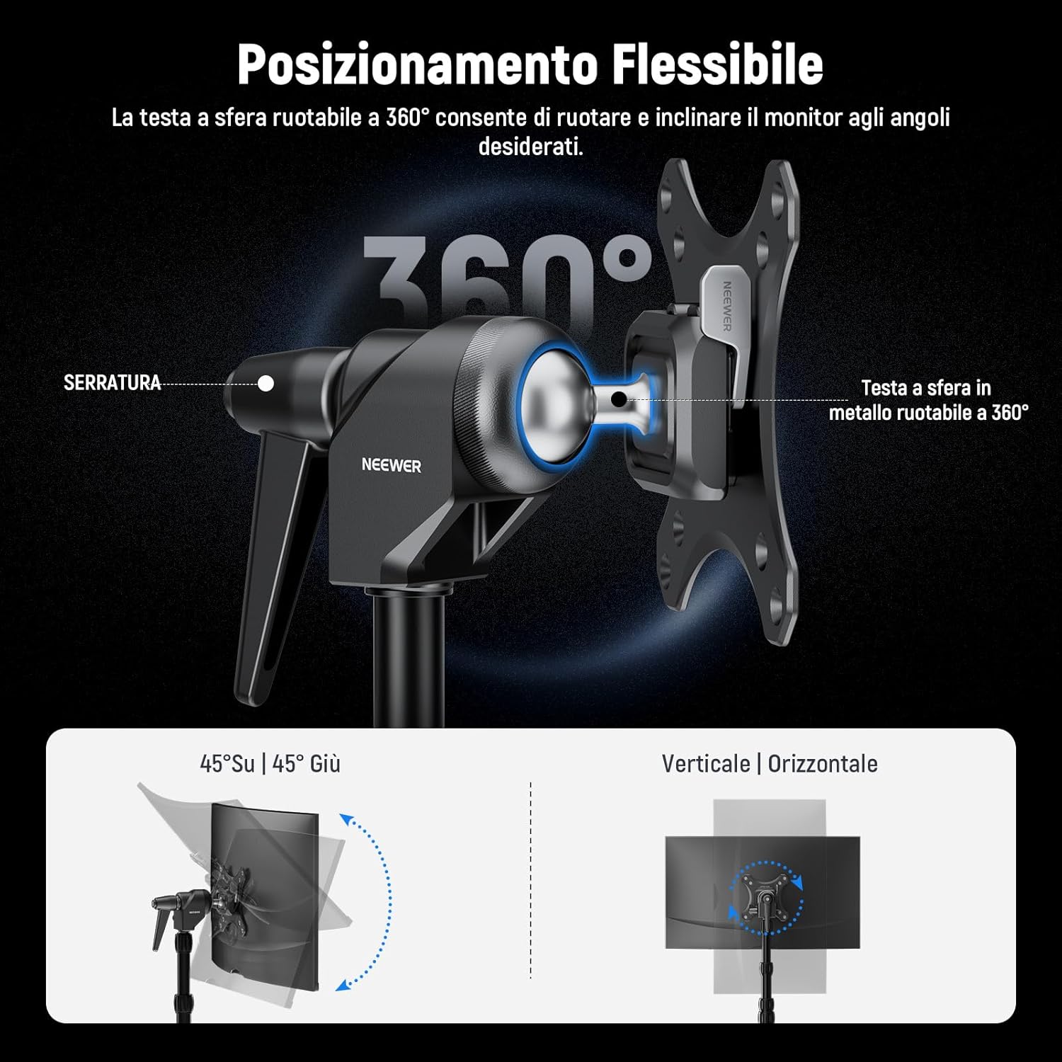 Thumbnail 3 de NEEWER Adattatore supporto monitor VESA MA016 con rilascio rapido tipo Arca, testa a sfera 360° e vite 5/8