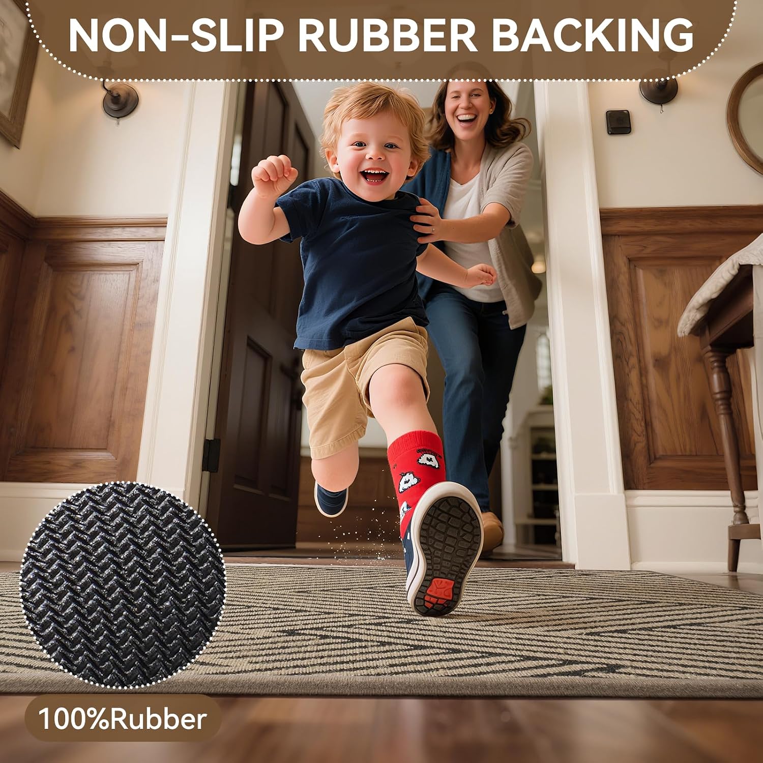 Thumbnail 1 de QiCaiJia Brown Doormat, 17" x 30", Low-Profile with Rubber Backing