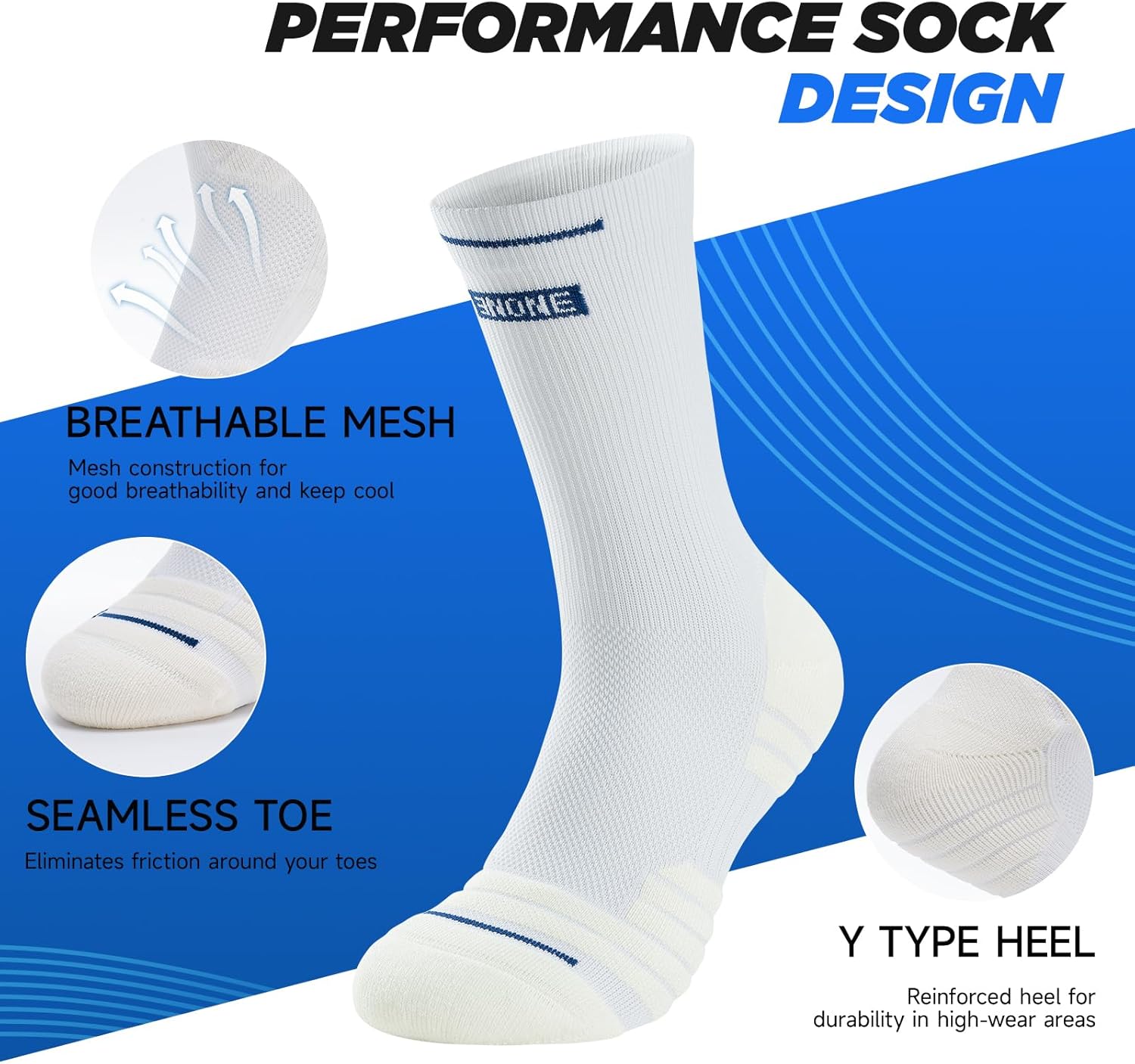 Detalle de RUIXUE Mens Sports Hiking Socks – Breathable Cushioned Crew Socks for Trekking (5 or 6 Pairs)