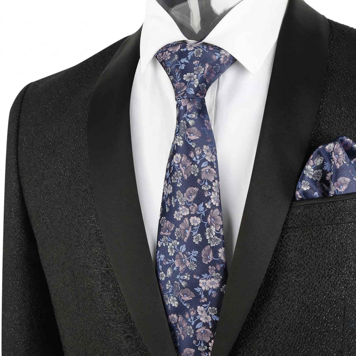 Thumbnail 4 de Alizeal Men's Floral Tie with Pocket Square Set – Polyester, Spring Pattern for Weddings and Events