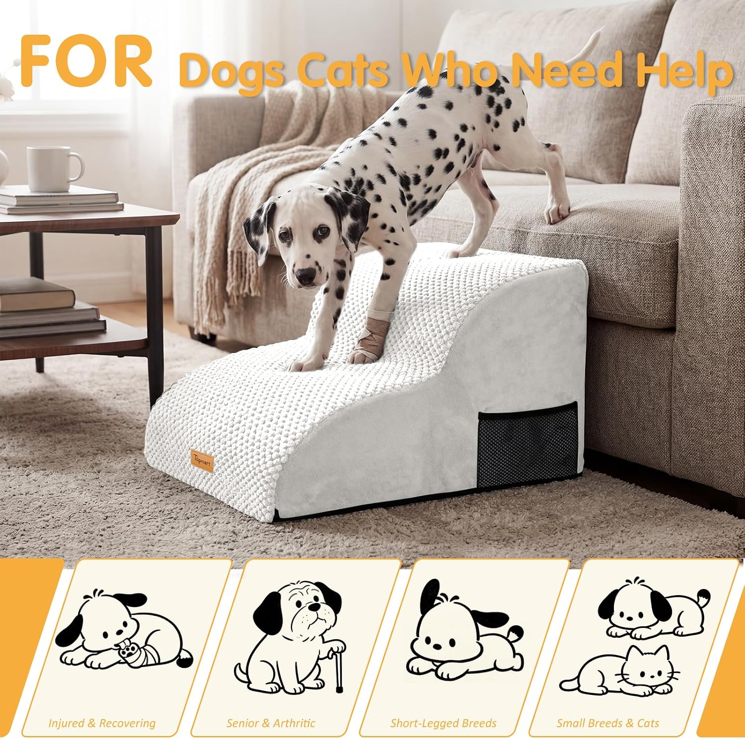 Detalle 1 de Topmart Foam Dog Stairs, 2 Tiers
