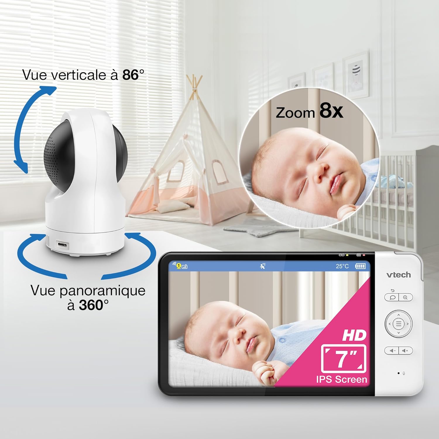 Thumbnail 4 de VTech RM7764-2HD : moniteur bébé intelligent Wi‑Fi avec 2 caméras et écran HD 7 pouces