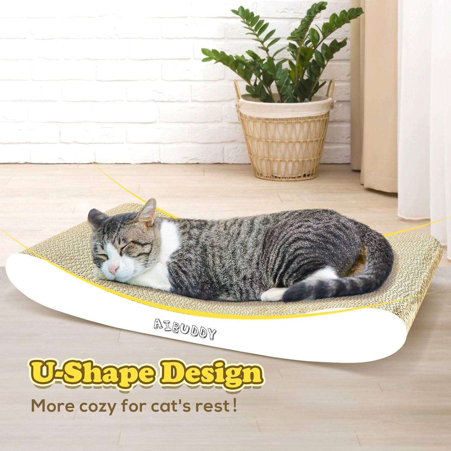 Thumbnail 2 de Aibuddy Cat Scratcher, Curve Scratching Pad Reversible Cardboard Lounge Bed with Organic Catnip [ 44x 25x 7cm, Superior Cardboard & Construction]
Aibuddy Cat Scratcher, Curve Scratching Pad Rev…