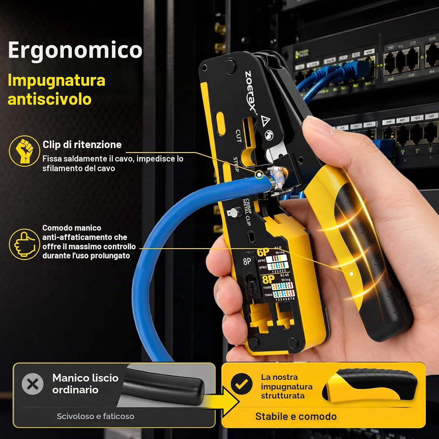Thumbnail 1 de ZOERAX Kit Crimp Cat7 RJ45: strumento multi-modulare con tester, 50 connettori Cat6 e accessori