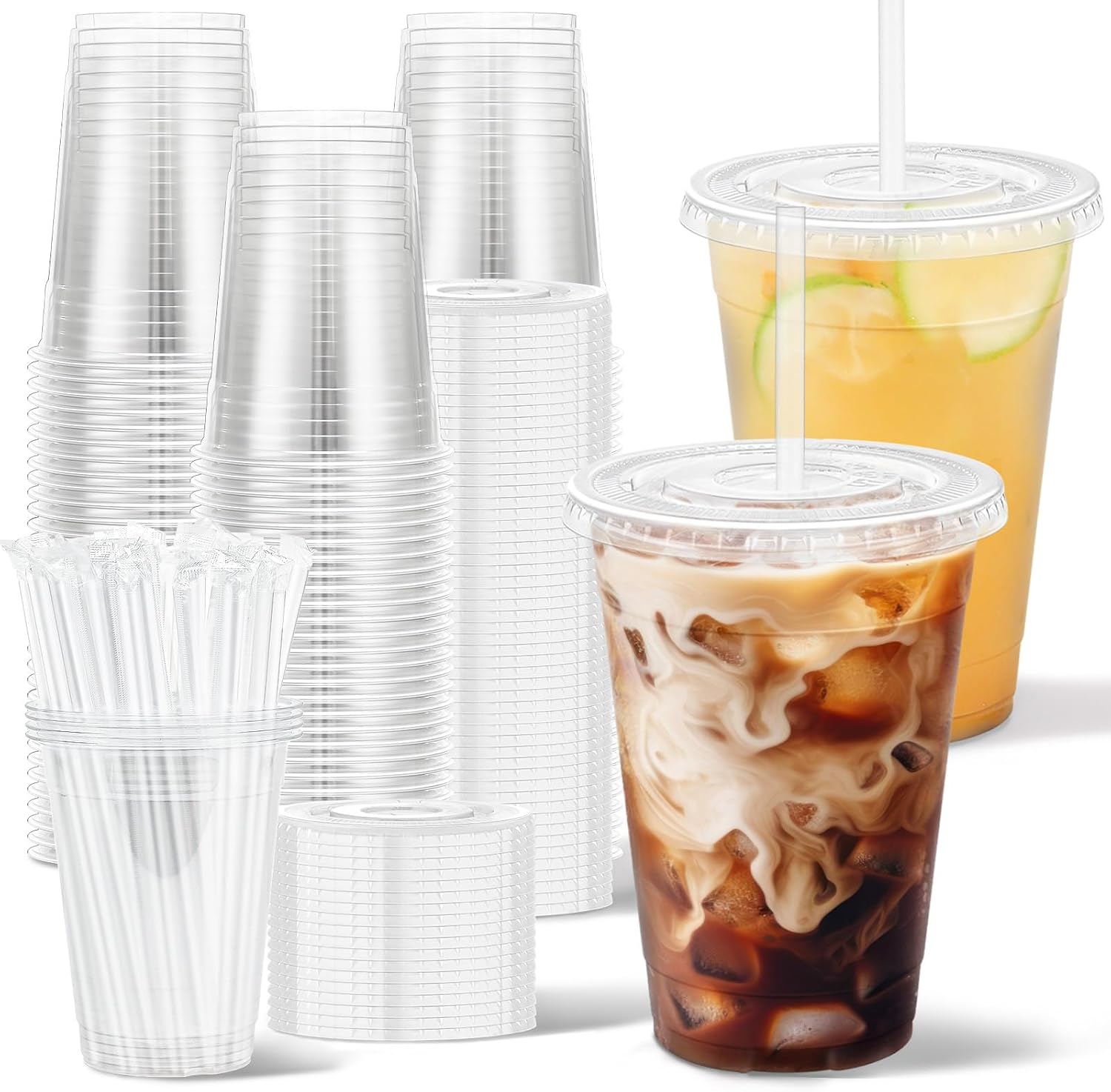 Detalle de Clawsoff 100 Pack 16 oz Disposable Cups with Lids & Straws
