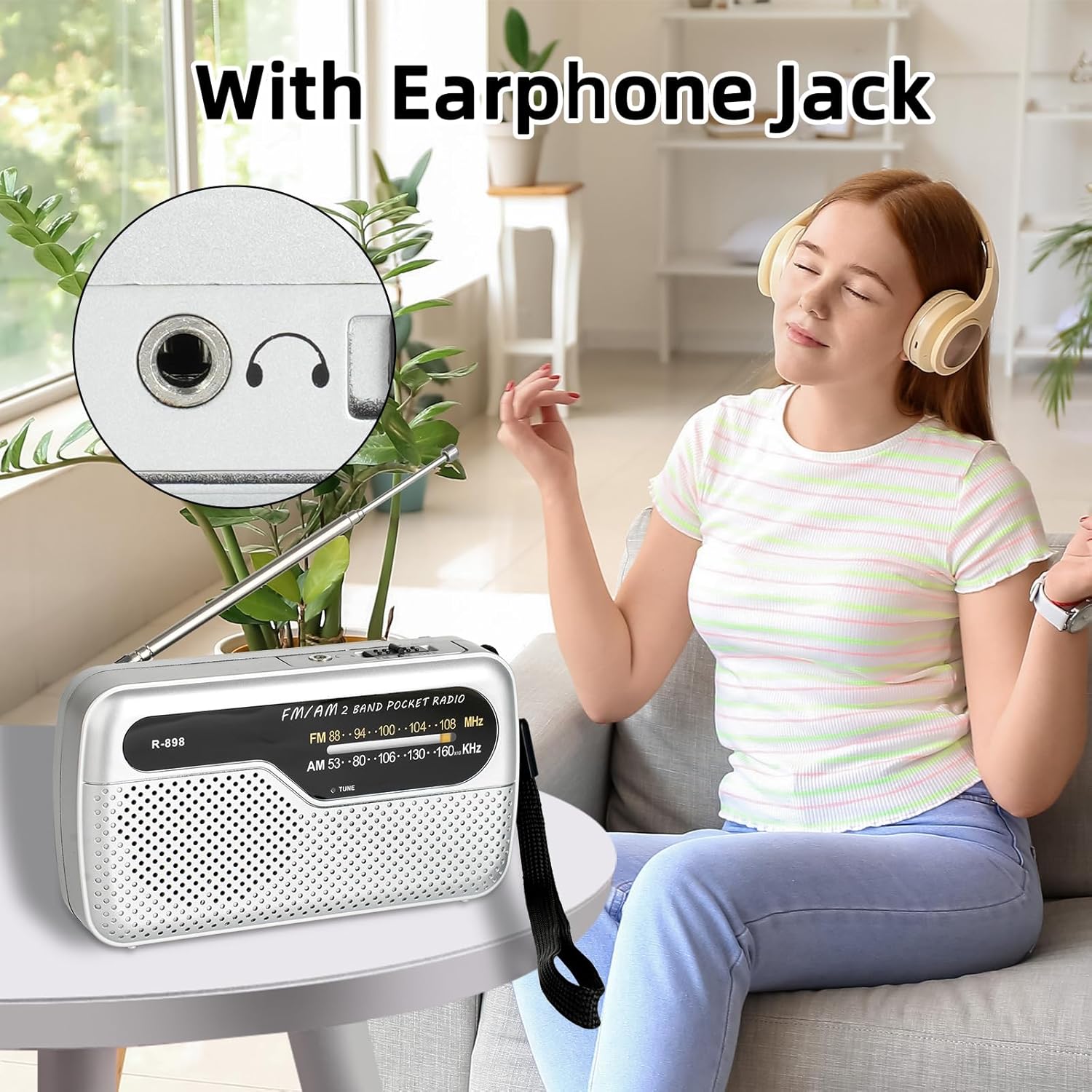 Detalle de Raypow radio portatile transistor AM/FM con DSP e cordino (argento) – tascabile per uso interno ed esterno