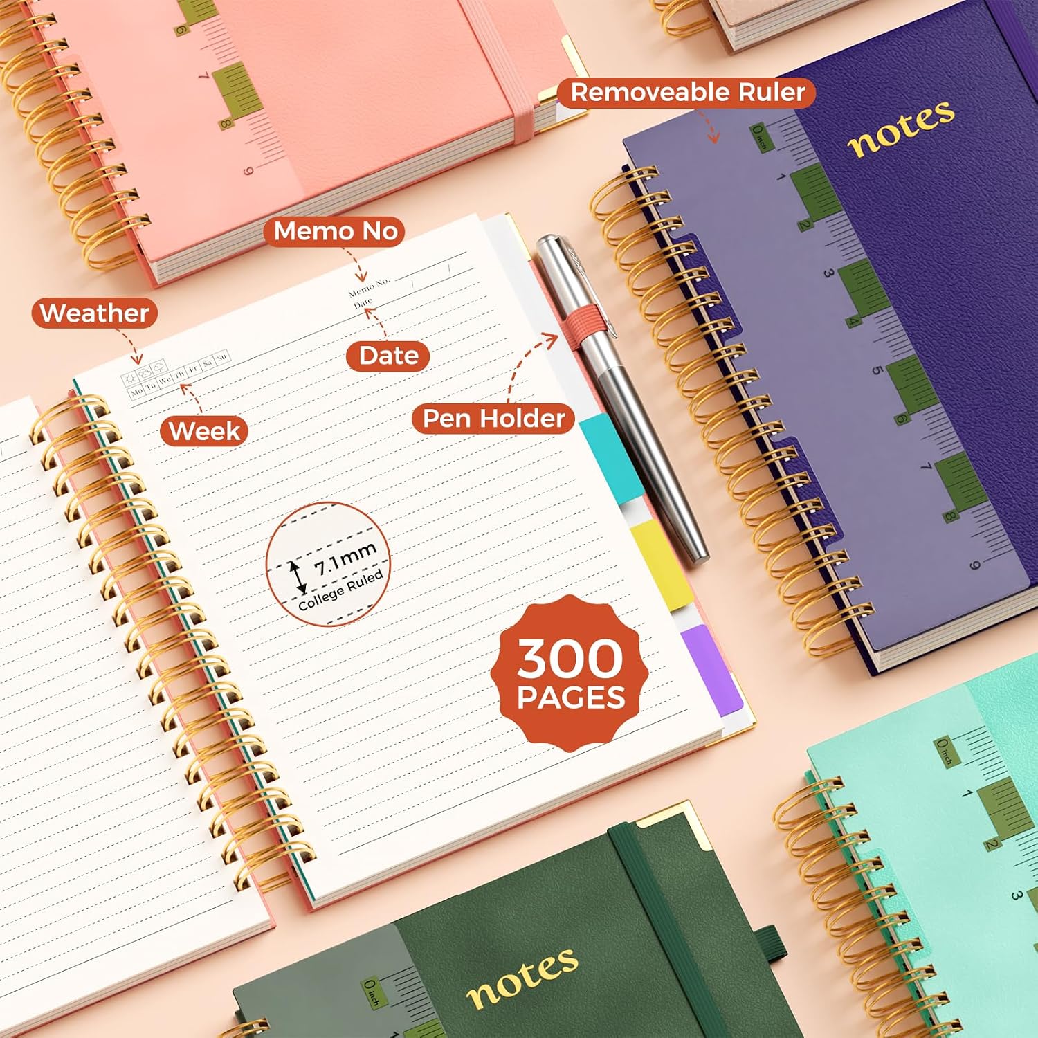 Detalle 2 de XYark Pink B5 5-Subject Hardcover Spiral Notebook, 300 Pages