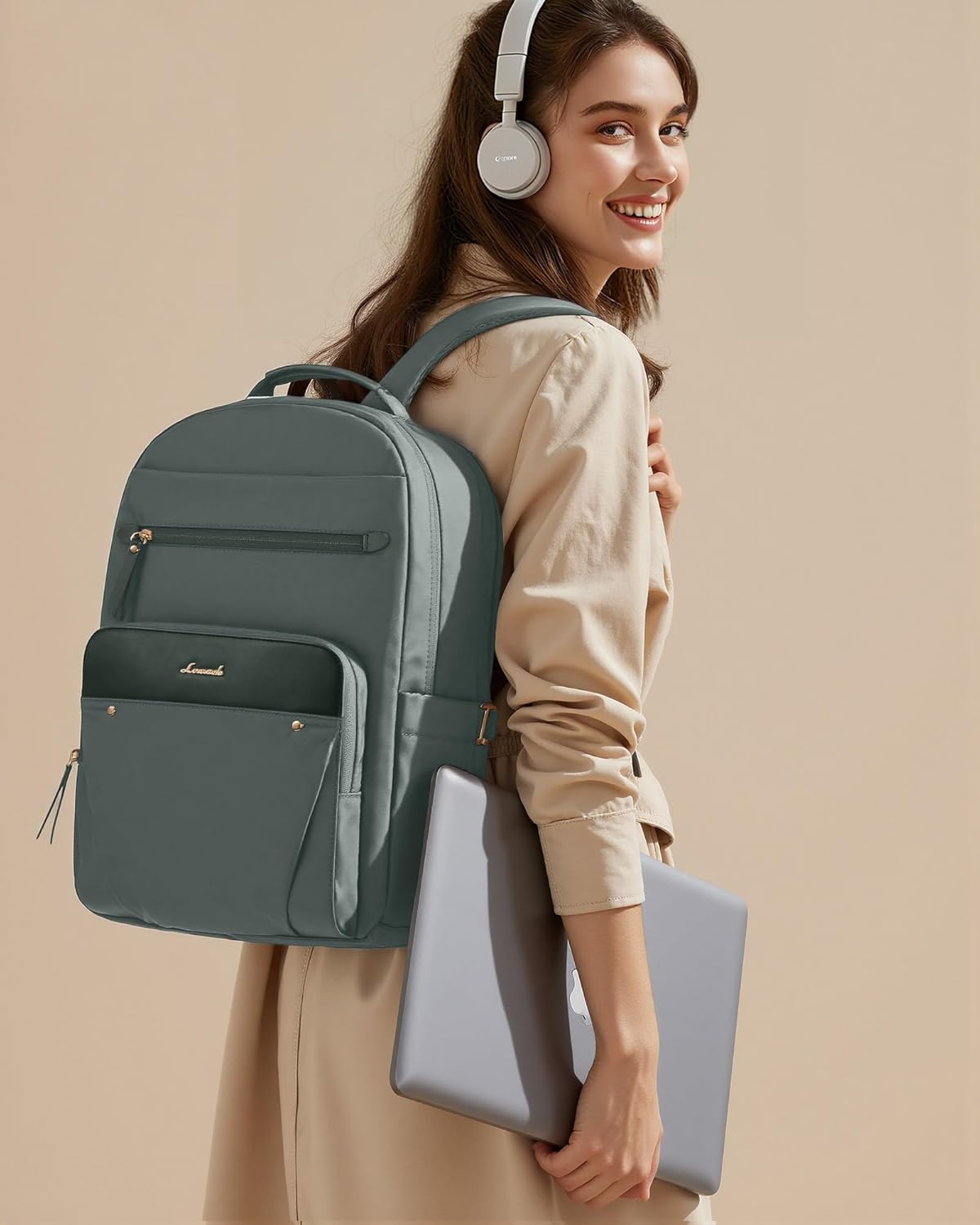Detalle 2 de LOVEVOOK Backpack Womens: Waterproof 28L Rucksack with 17-inch Laptop Compartment
