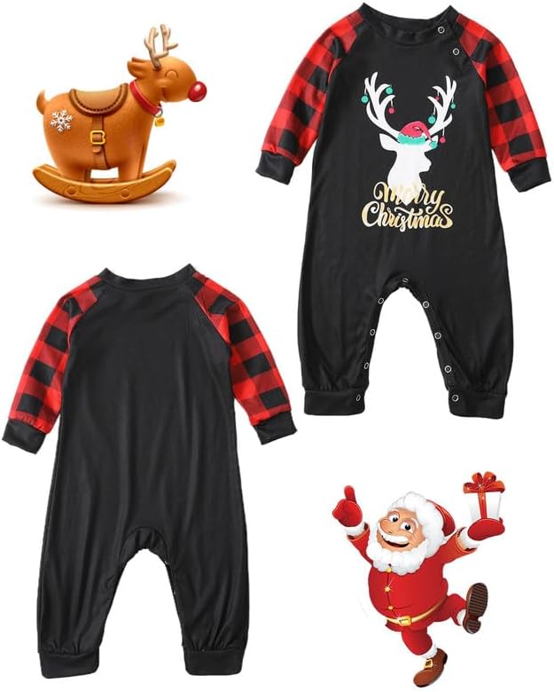 Detalle 2 de Sizet Family Christmas Pajamas Set, Reindeer Print and Red-and-Black Plaid