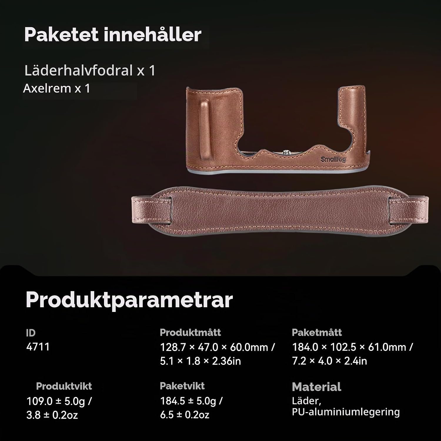 Thumbnail 6 de SMALLRIG 4710 halvfodral för FUJIFILM X-T50 i brunt läder med axelrem