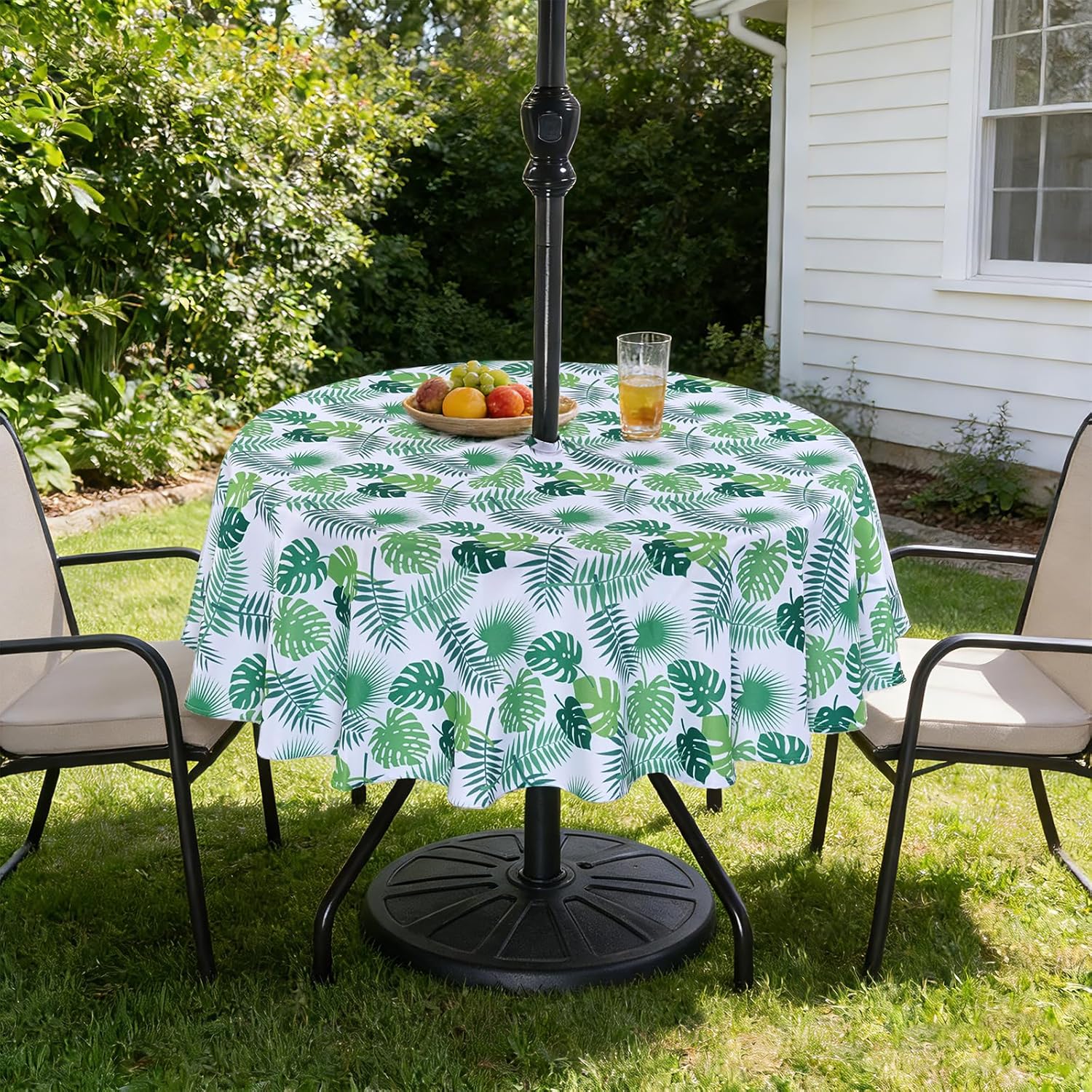 Thumbnail 1 de Eternal Beauty 152cm Round Little Leaf indoor/outdoor splashproof tablecloth with umbrella hole and zipper (60")