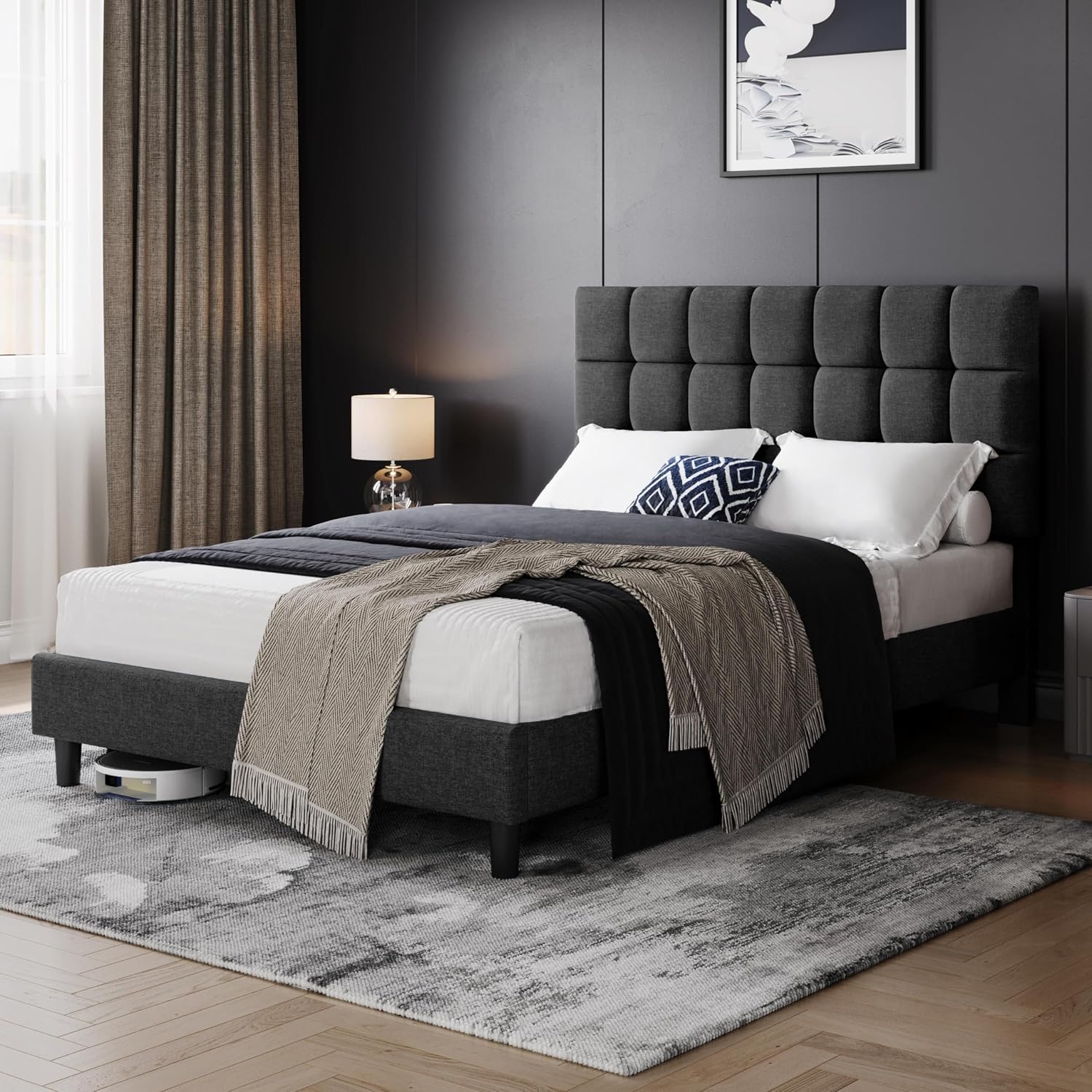 Detalle de Yaheetech YA615715140grigio scuro gestoffeerd tweepersoonsbed 140 x 200 cm