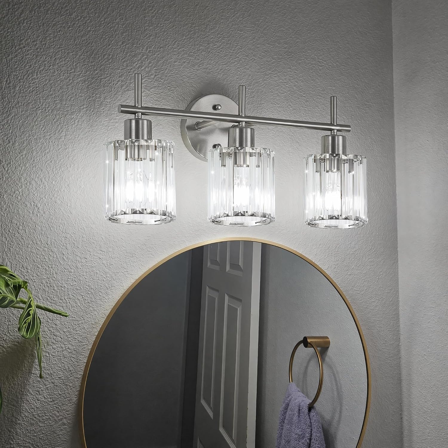 Detalle de Dvnctz DC20260411AA 3-Light Vanity Light, Brushed Nickel with Crystal Shades
