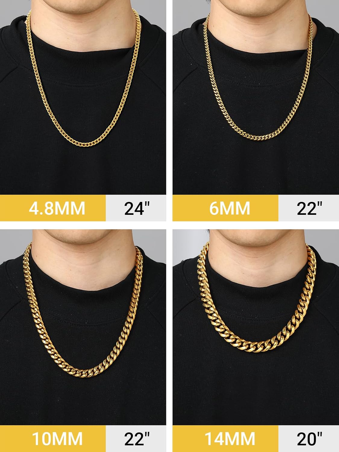 Thumbnail 2 de PROSTEEL Herren-Halskette aus Edelstahl massiv (Panzerkette/Cuban Link) in Breite 4,8/6/10/14 mm, Längen 46–76 cm (wählbar)
