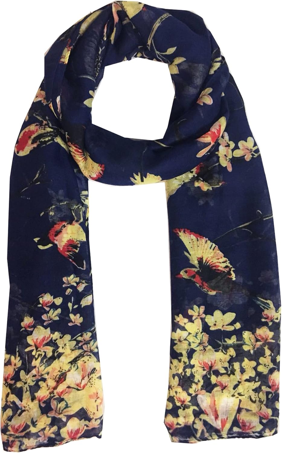 World of Shawls Women’s Lightweight Fashion Scarf – Soft Winter Wrap with Bird & Floral Print