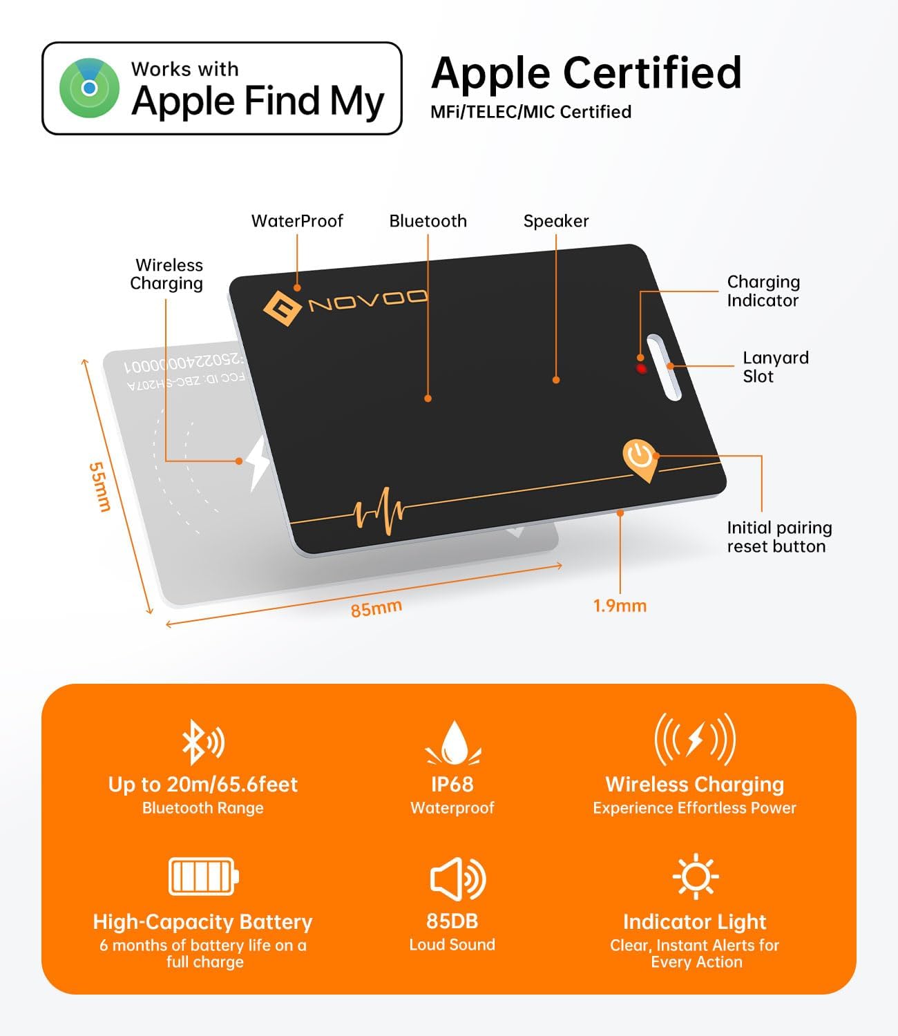 Thumbnail 1 de NOVOO Wallet Tracker Card 2-pack, Rechargeable Wallet Finder