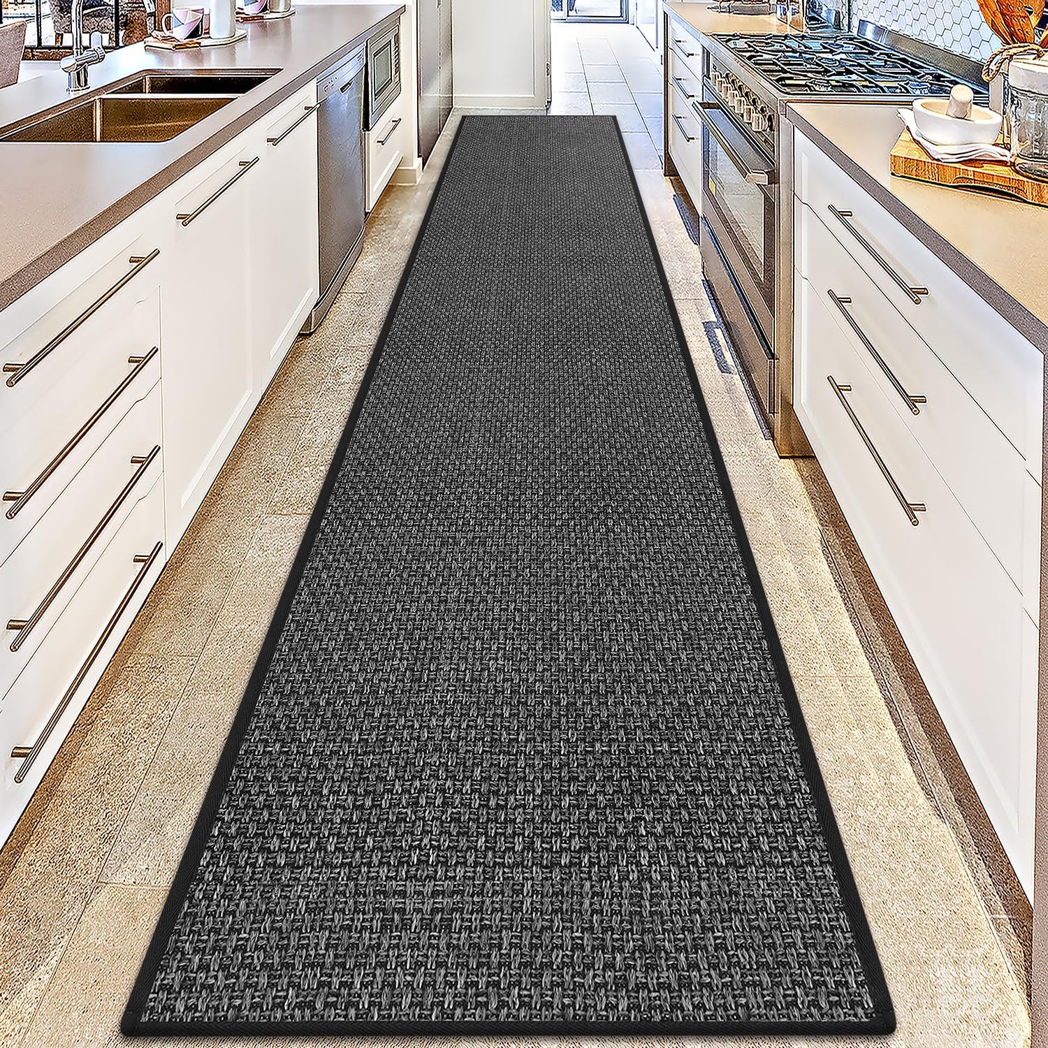 Detalle de GOYLSER 15ft Jute Hallway Runner Rug — Non-Slip, Washable, Rubber-Backed