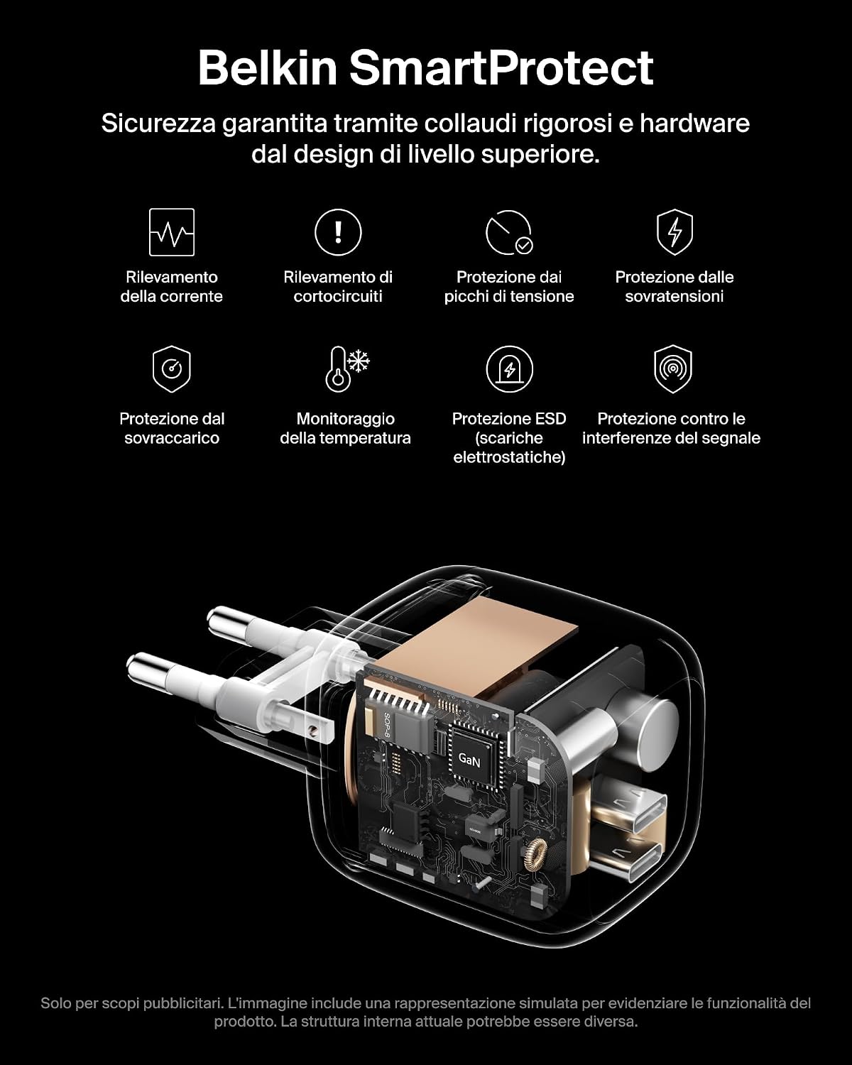 Detalle de Belkin SmartProtect Caricatore USB-C a 2 Porte 67W con Cavo 2 m Incluso – GaN PD PPS