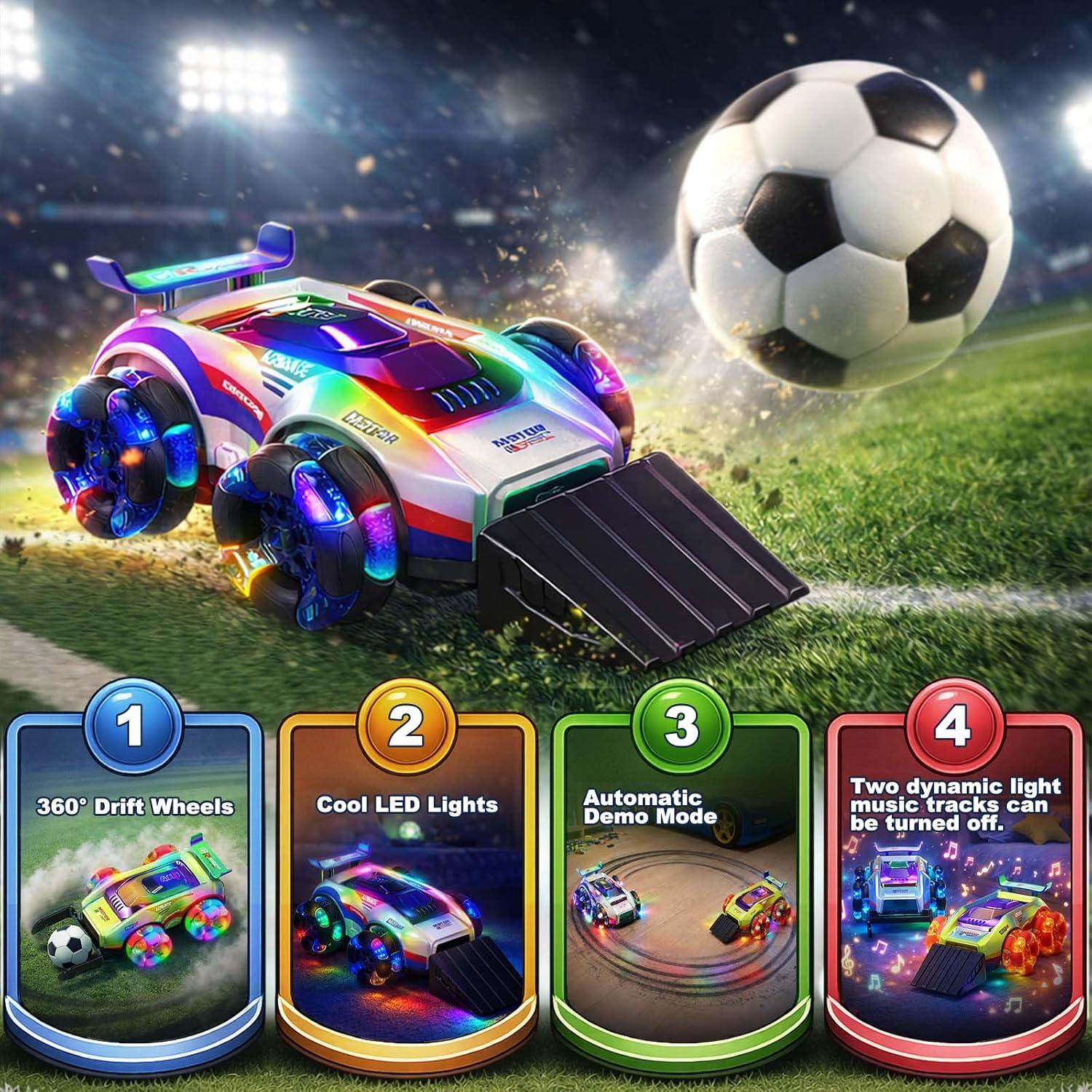 Thumbnail 3 de YESHIN Voiture de Football Télécommandée — Lot de 2 voitures RC avec LED, 360° et but inclus