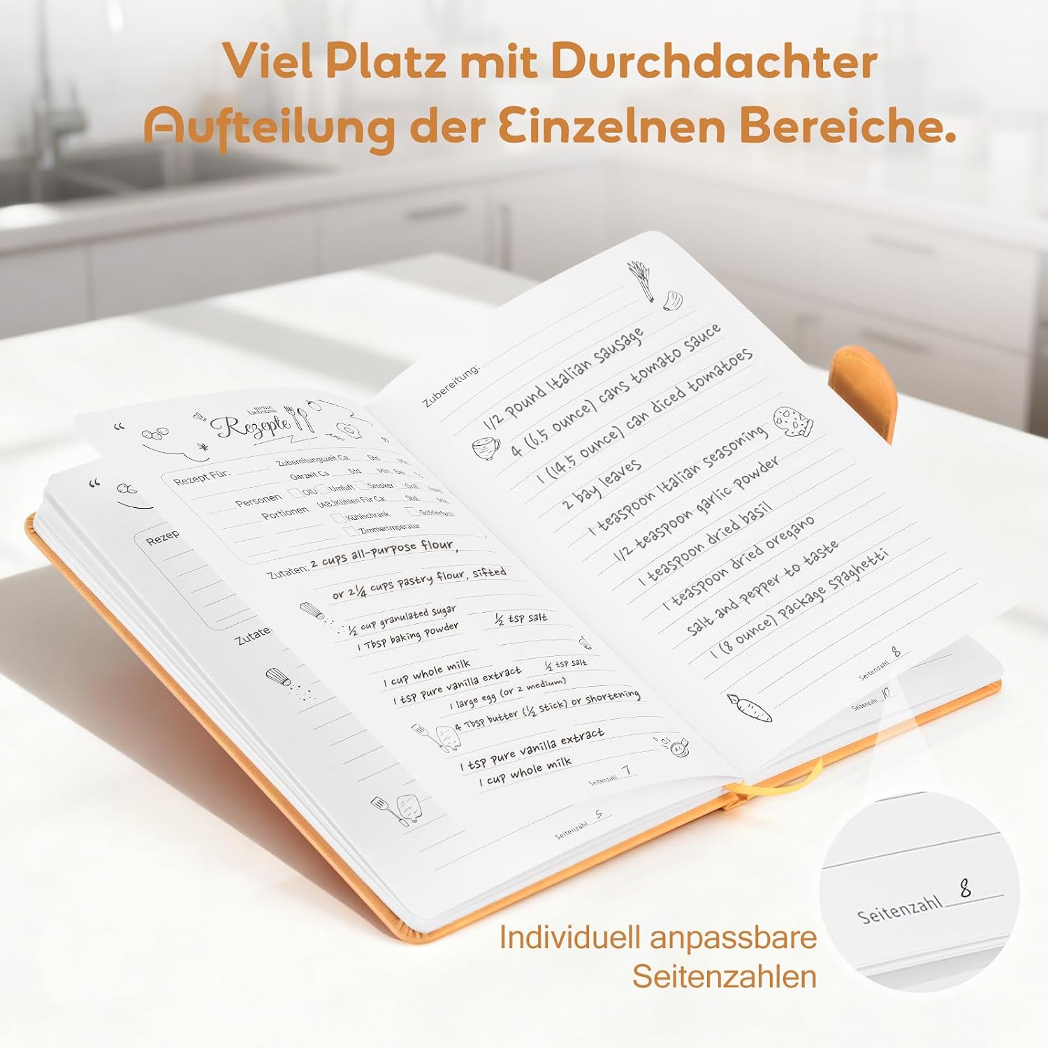 Thumbnail 3 de Rezeptbuch zum Selberschreiben A5 mit Register, Inhaltsverzeichnis und dickem Papier (66 Doppelseiten)