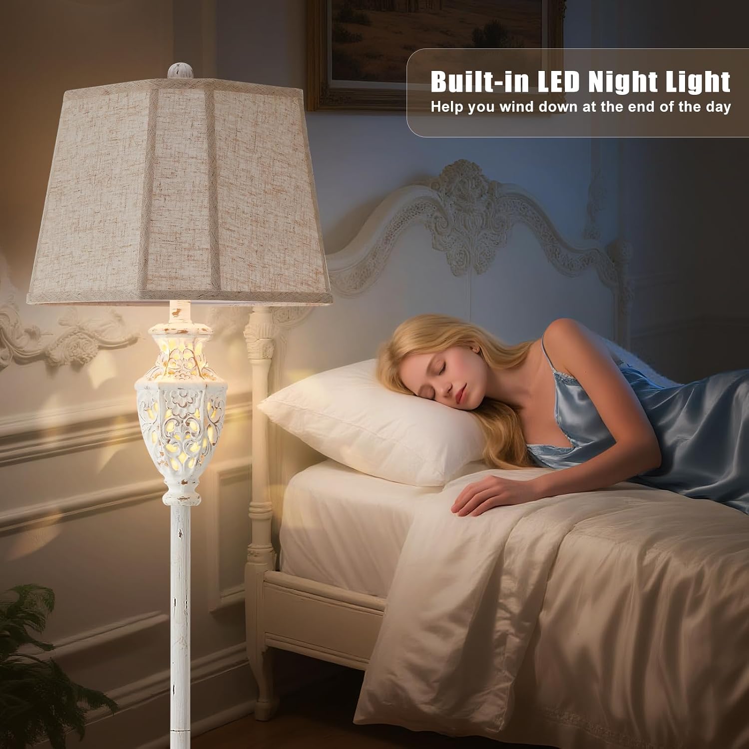 Detalle de Luvkczc F00011 Rustic Resin Floor Lamp with Carved Base and Night Light