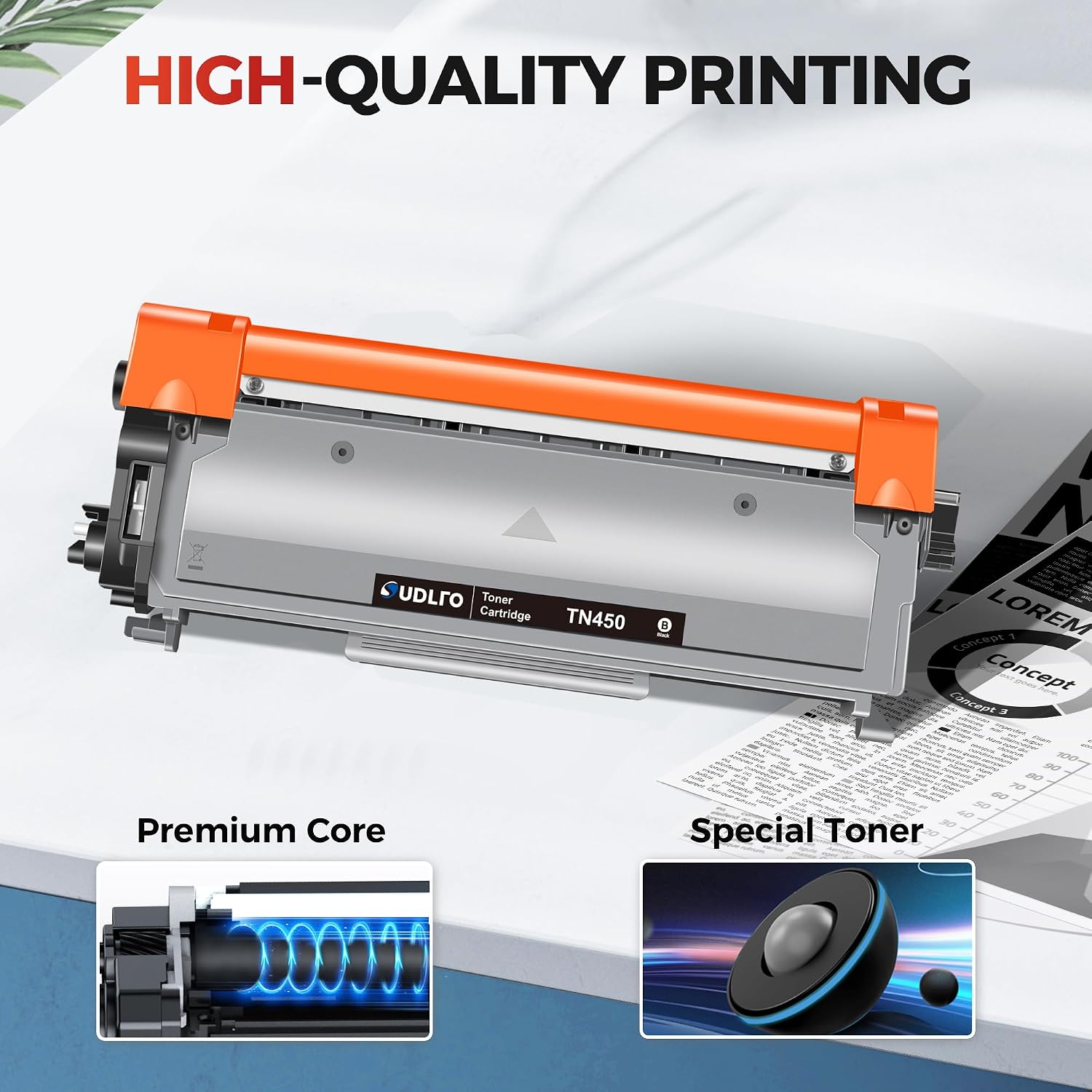 Detalle de SUDLTO TN450 Compatible Black Toner Cartridges, 2-Pack, 2,600-Page Yield