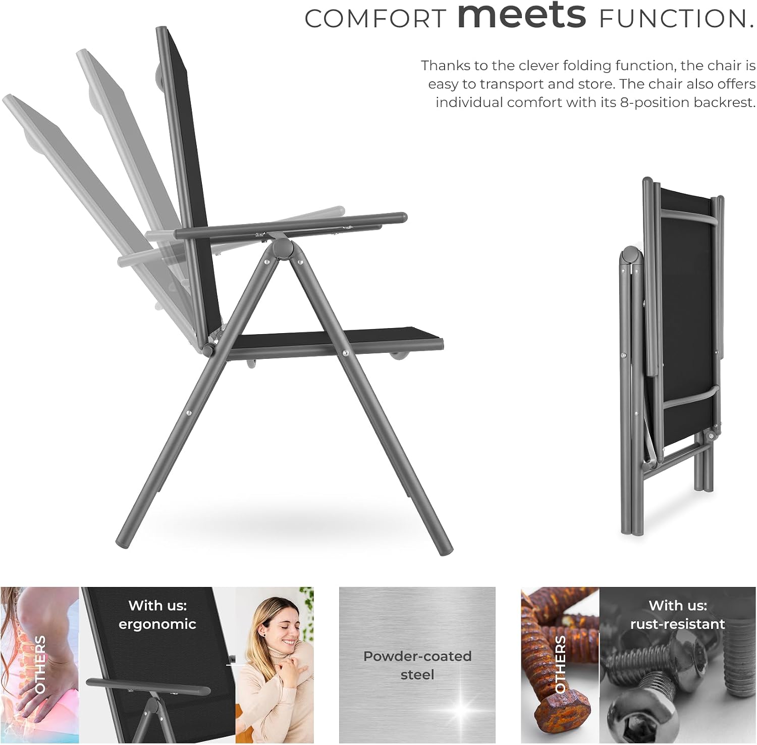 Detalle de tectake Marcellino trädgårdsstolar, 4-pack i aluminium med fällbar design