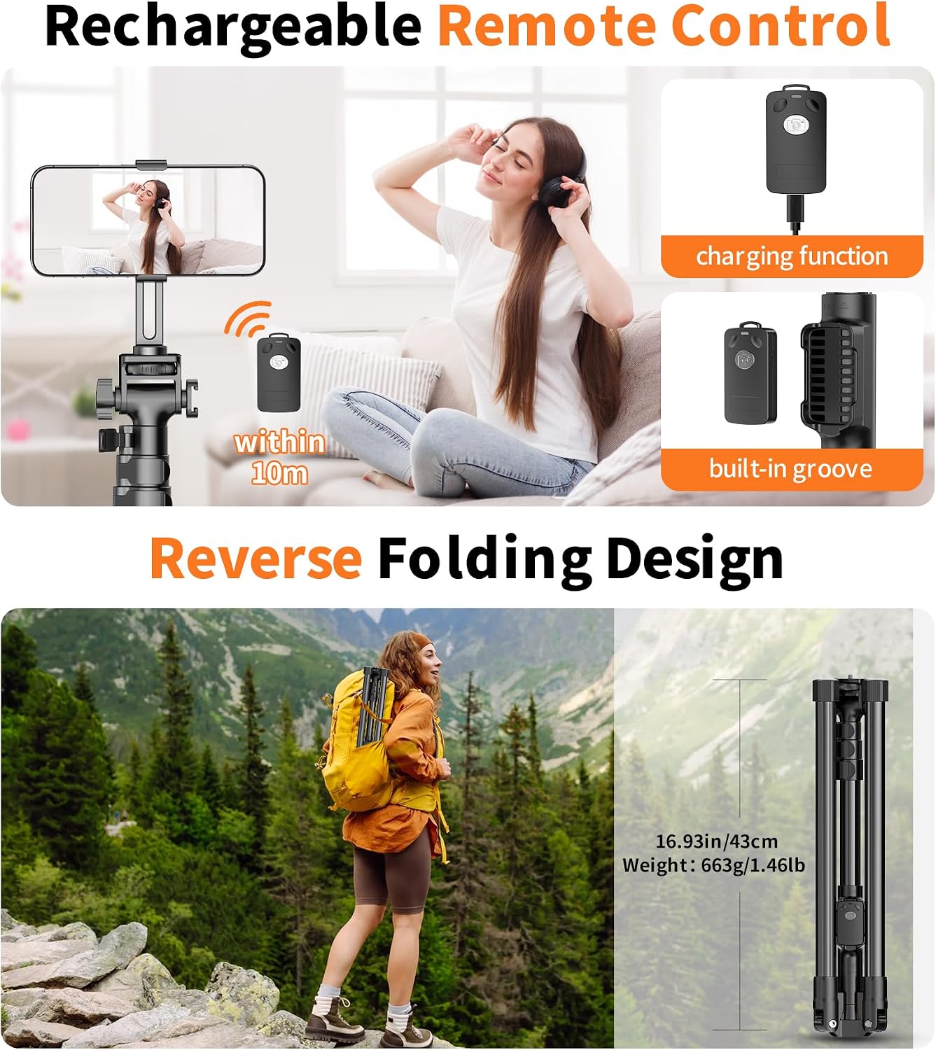 Detalle de XXZU 74" Magnetic Phone Tripod with Magnetic Clip for MagSafe