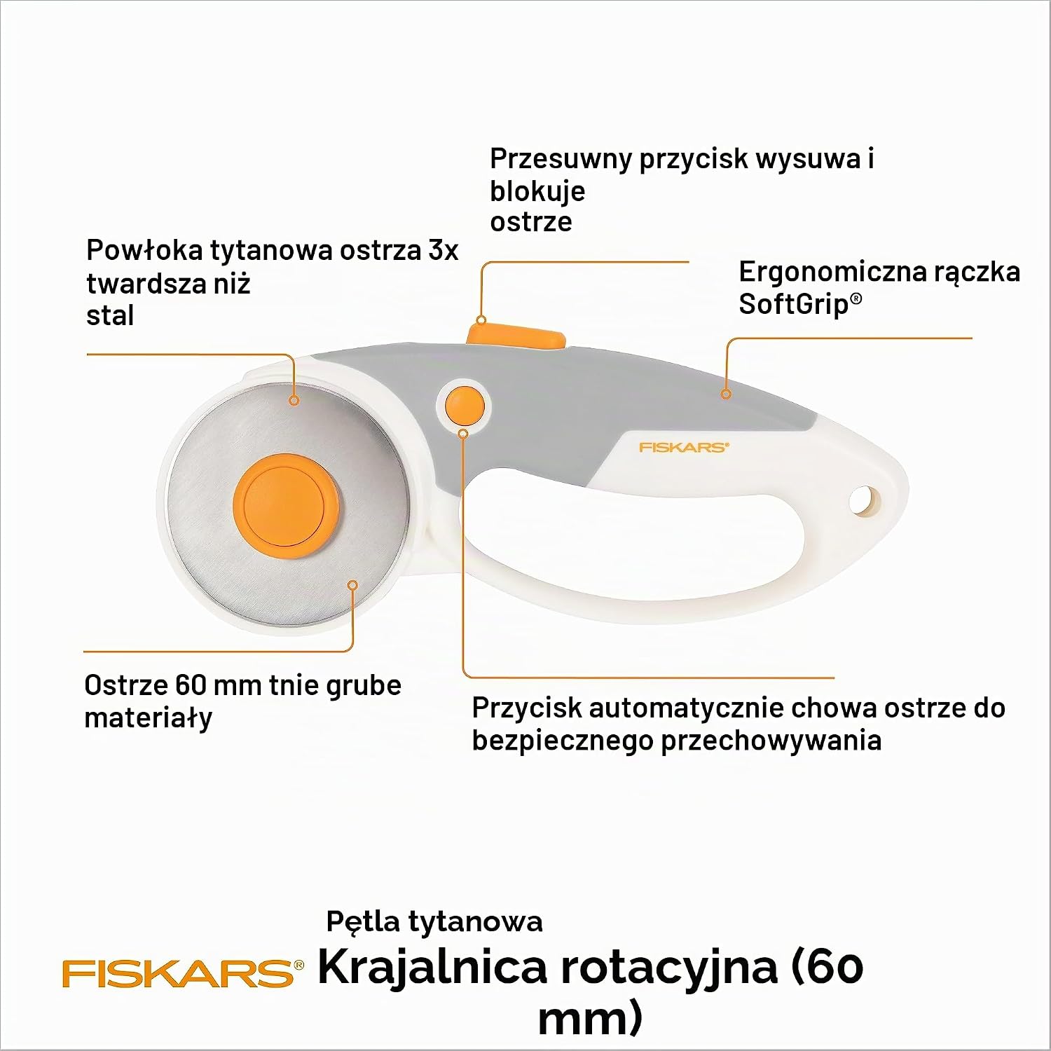 Detalle 2 de Fiskars 1065932 nóż krążkowy 60 mm z powłoką tytanową, biały