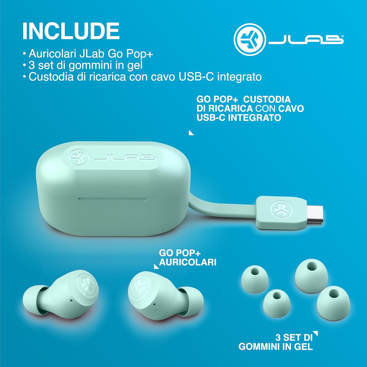 Thumbnail 6 de JLab Go Air Pop+ cuffie Bluetooth true wireless con microfono, Multipoint e app (menta)