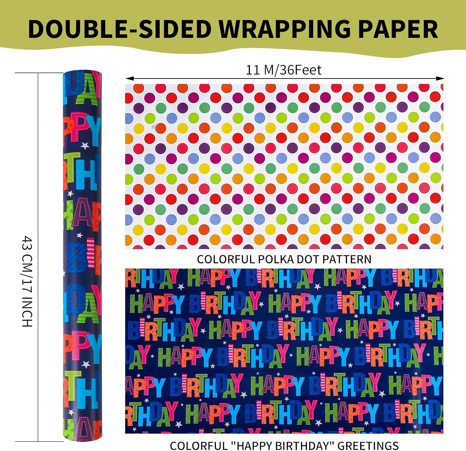 Detalle 2 de woric 11m x 43cm Birthday Wrapping Paper roll