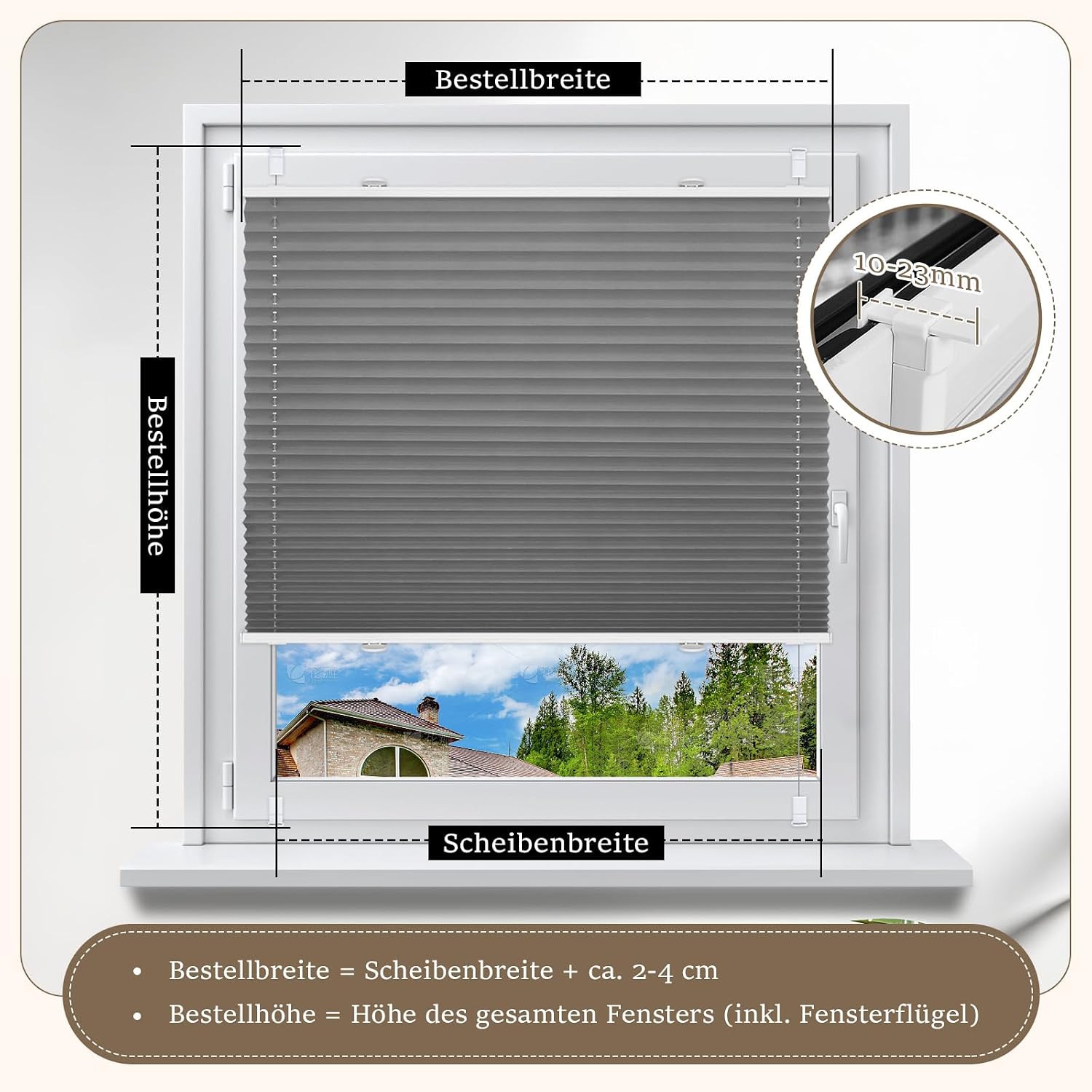 Detalle de Sanfree Plissee ohne Bohren Verdunkelung Klemmfix in Grau, 75x220 cm (Thermo Plissees, 100% Verdunklung)