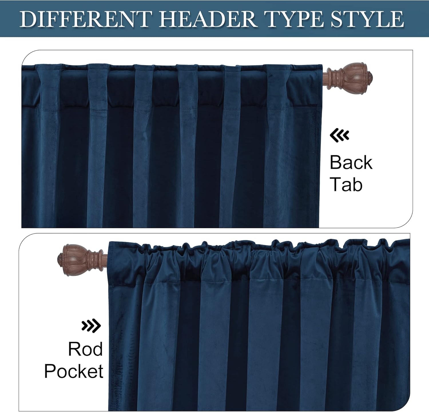 Thumbnail 2 de RYB Home Blue Velvet Curtains 90 Inches – Navy Velvet Blackout Panels, 2-Pack (W52 x L90 each, Total W104 x L90)