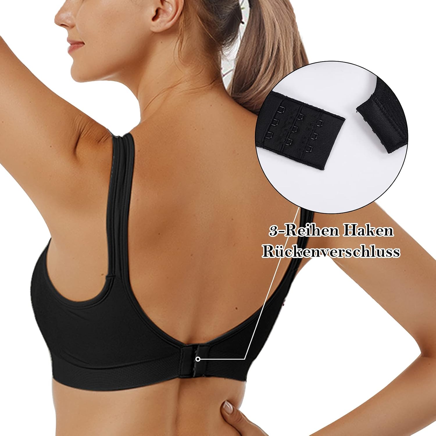 Thumbnail 4 de Vertvie Damen 1/2/3er Set Sport-BH ohne Bügel – einfarbig, mittlerer Halt, mit Polsterung