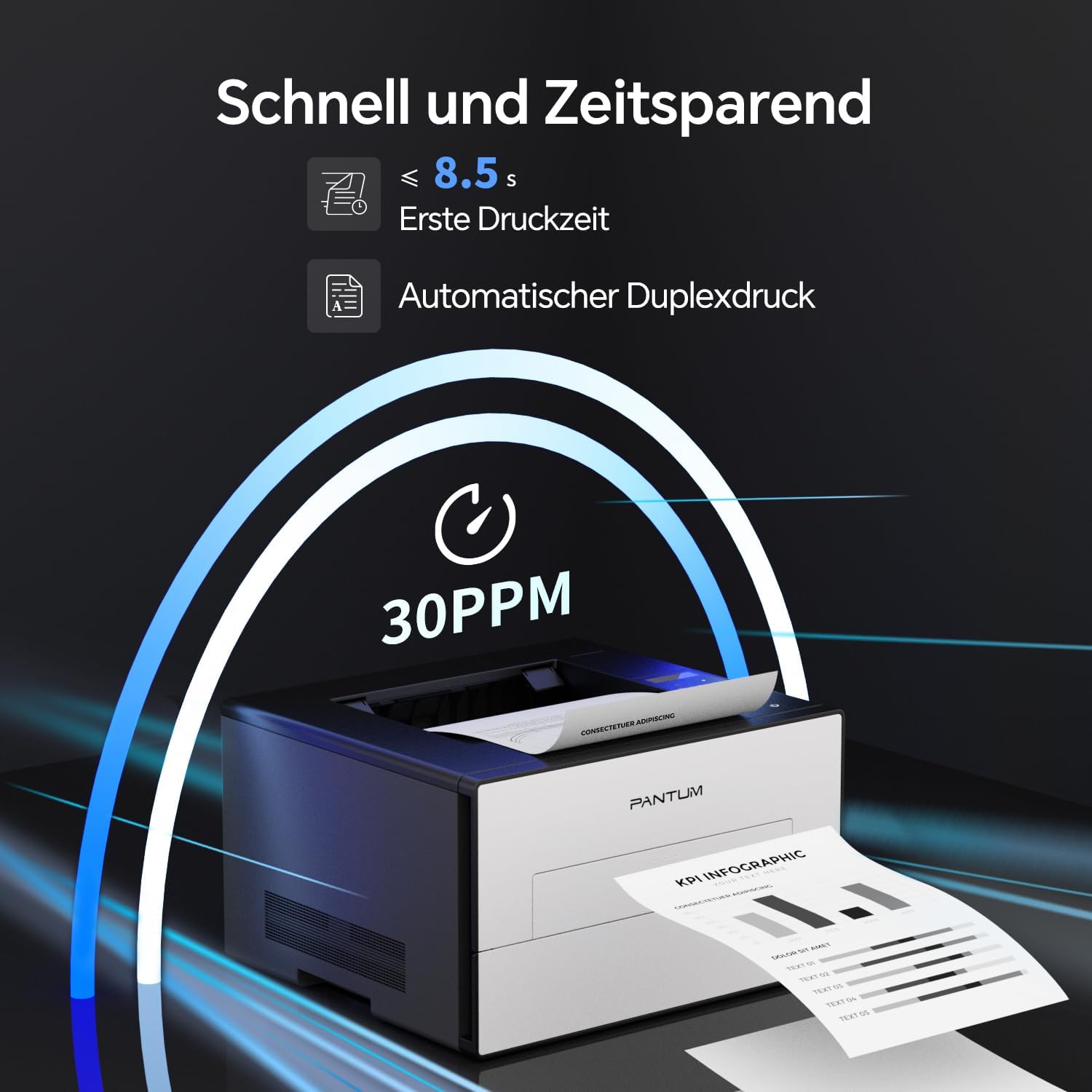 Detalle 2 de PANTUM BP4209DW Laserdrucker (SW) mit automatischem Duplexdruck, WLAN/USB/Ethernet – bis 30 ppm