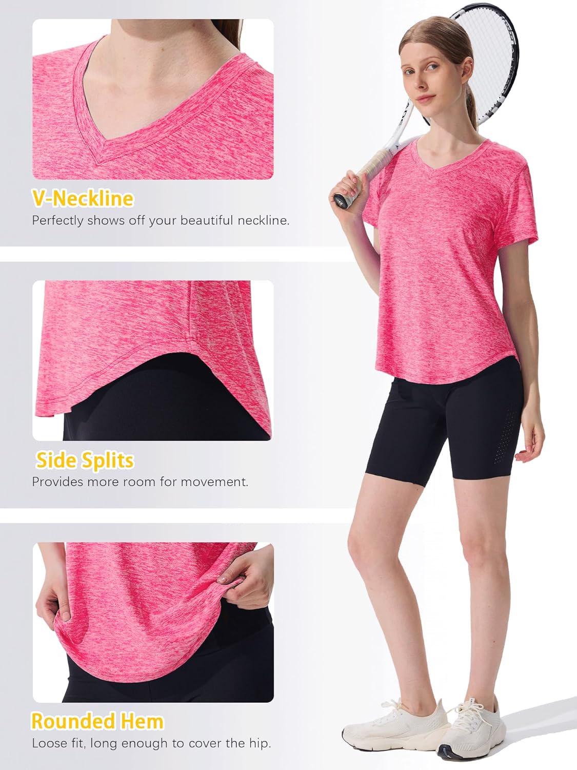 Thumbnail 2 de Sportshirt Damen Kurzarm V-Ausschnitt UPF 50+ – 5er-Pack, atmungsaktiv und flexibel