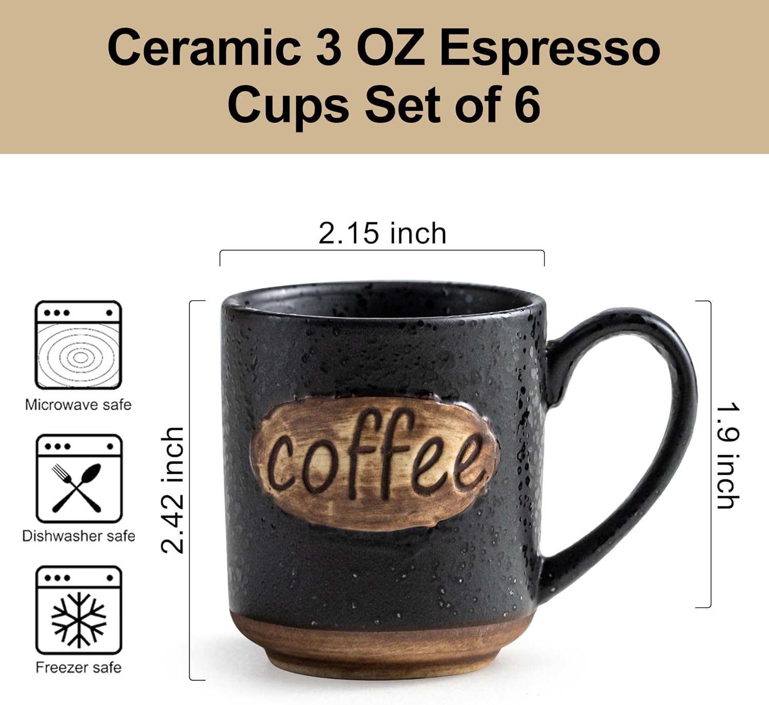 Detalle 2 de LYEOBOH Espresso Cups 3 oz set of 6