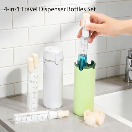 Detalle 2 de Zouwel 4-in-1 Travel Dispenser Bottles Set – Refillable, Leak-Proof & Portable (White)